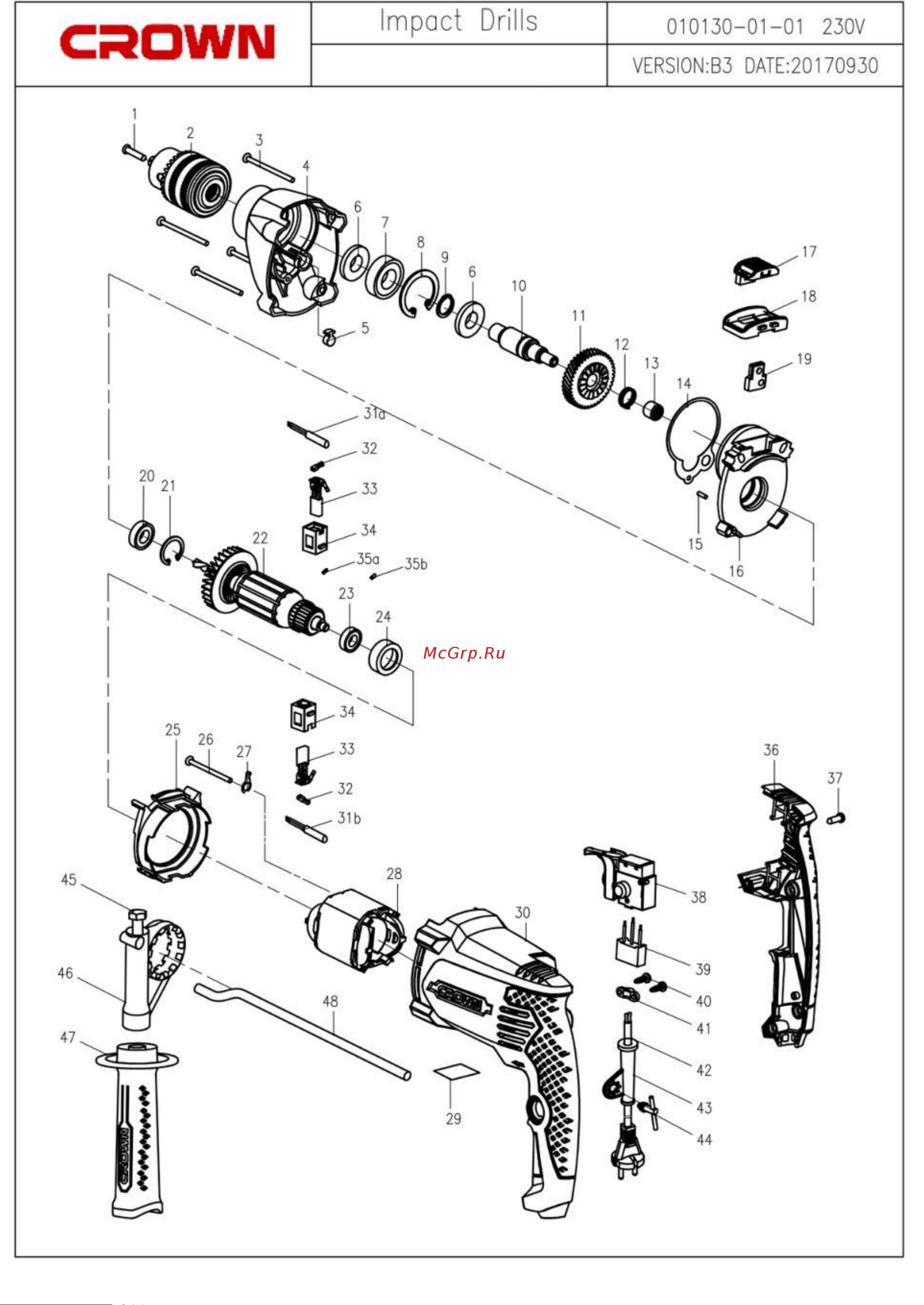 Crown CT10130C Каталог запчастей онлайн
