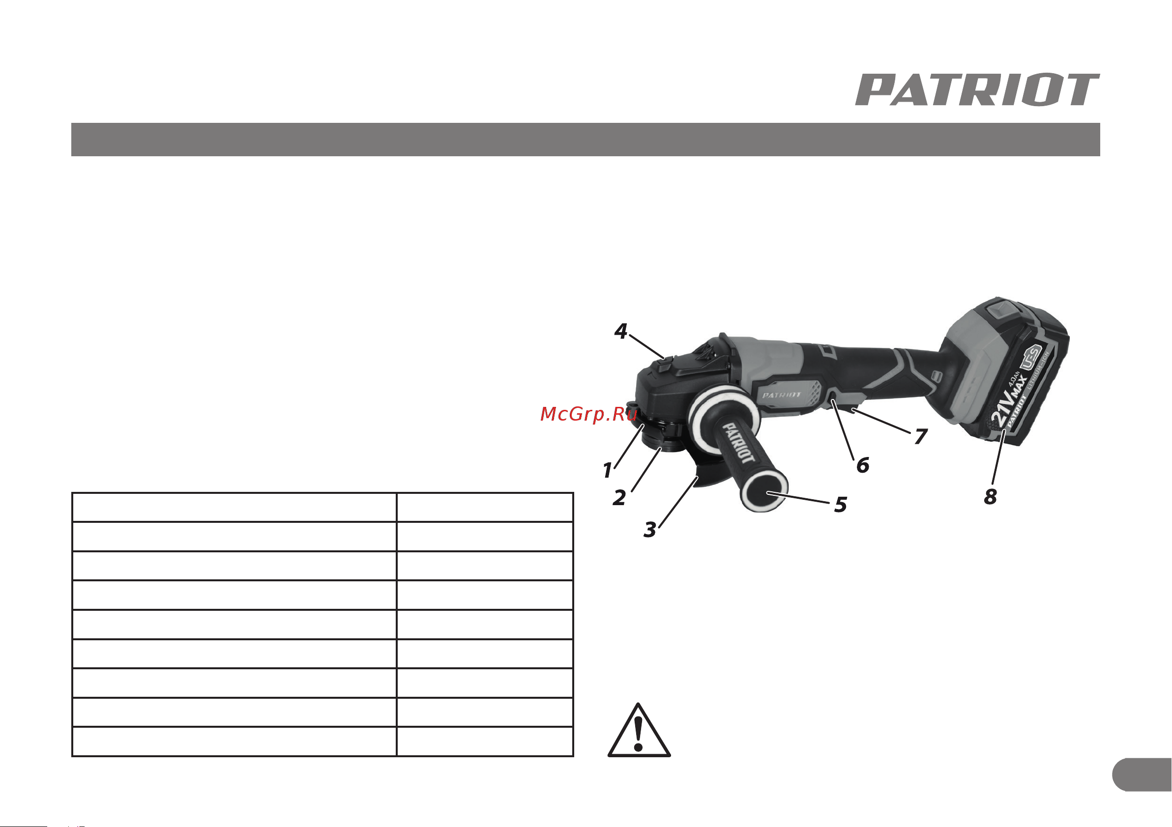 Patriot AG 125Li UES 110303127 Инструкция к товару онлайн [4/11] 853525
