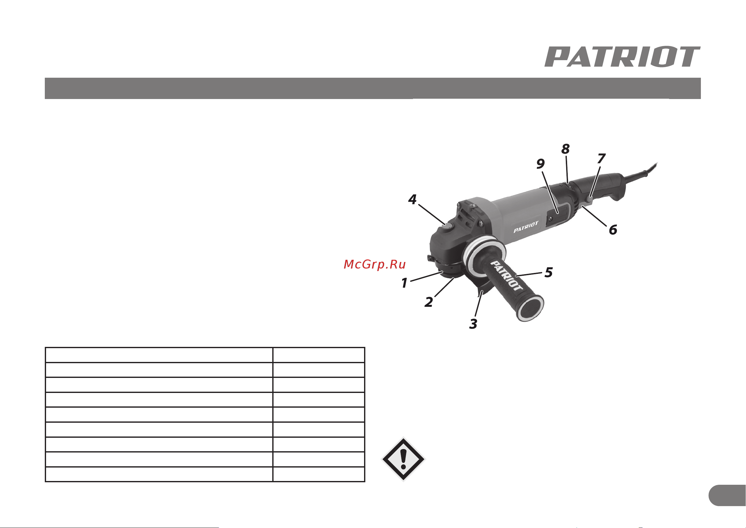 Patriot AG 128E тонкий корпус, пылезащищенная, диск 125 мм 110301129 Инструкция к товару онлайн [4/11] 853533