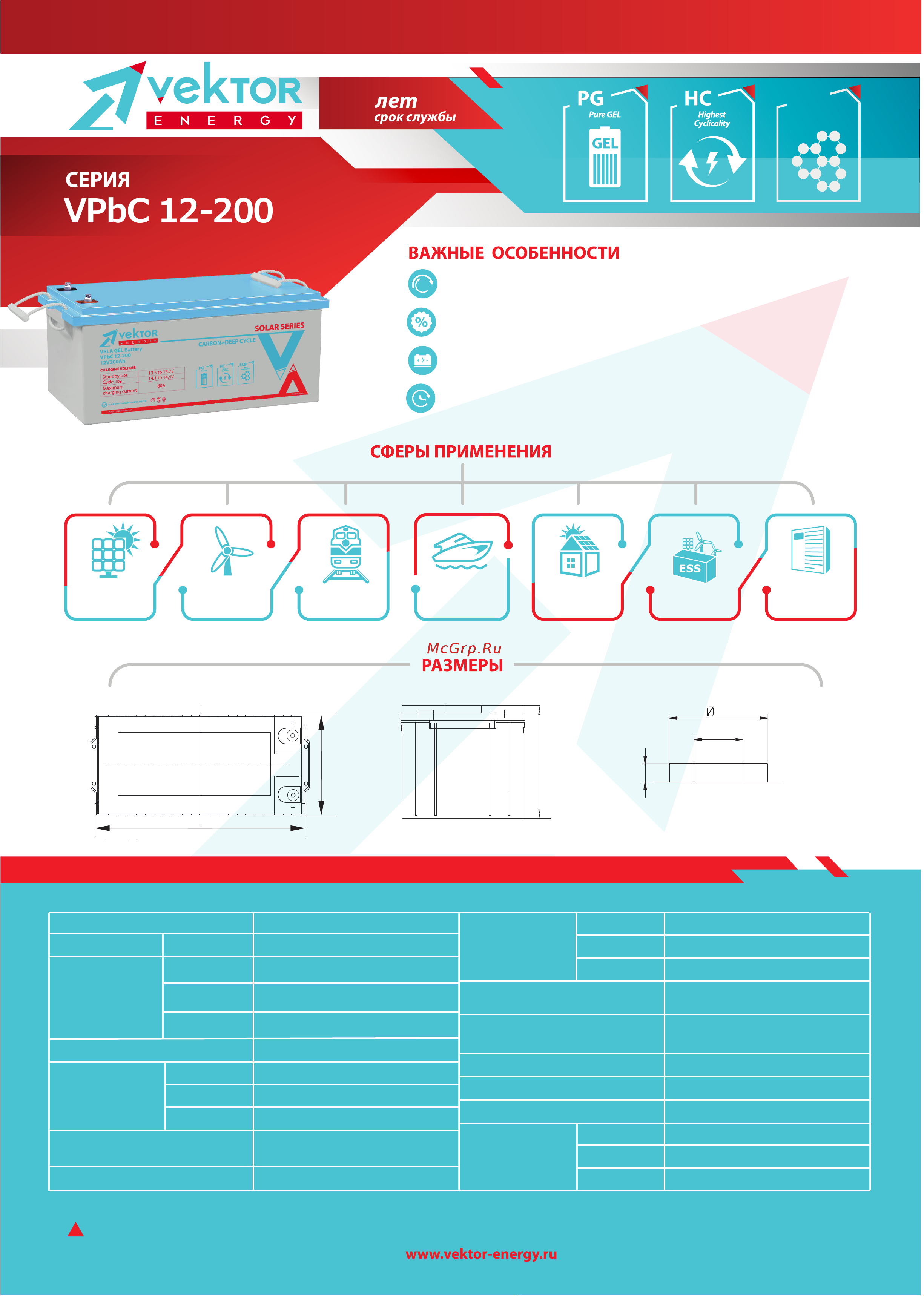 Vektor Energy 51644 Аккумуляторная батарея VPbC 12-200 онлайн