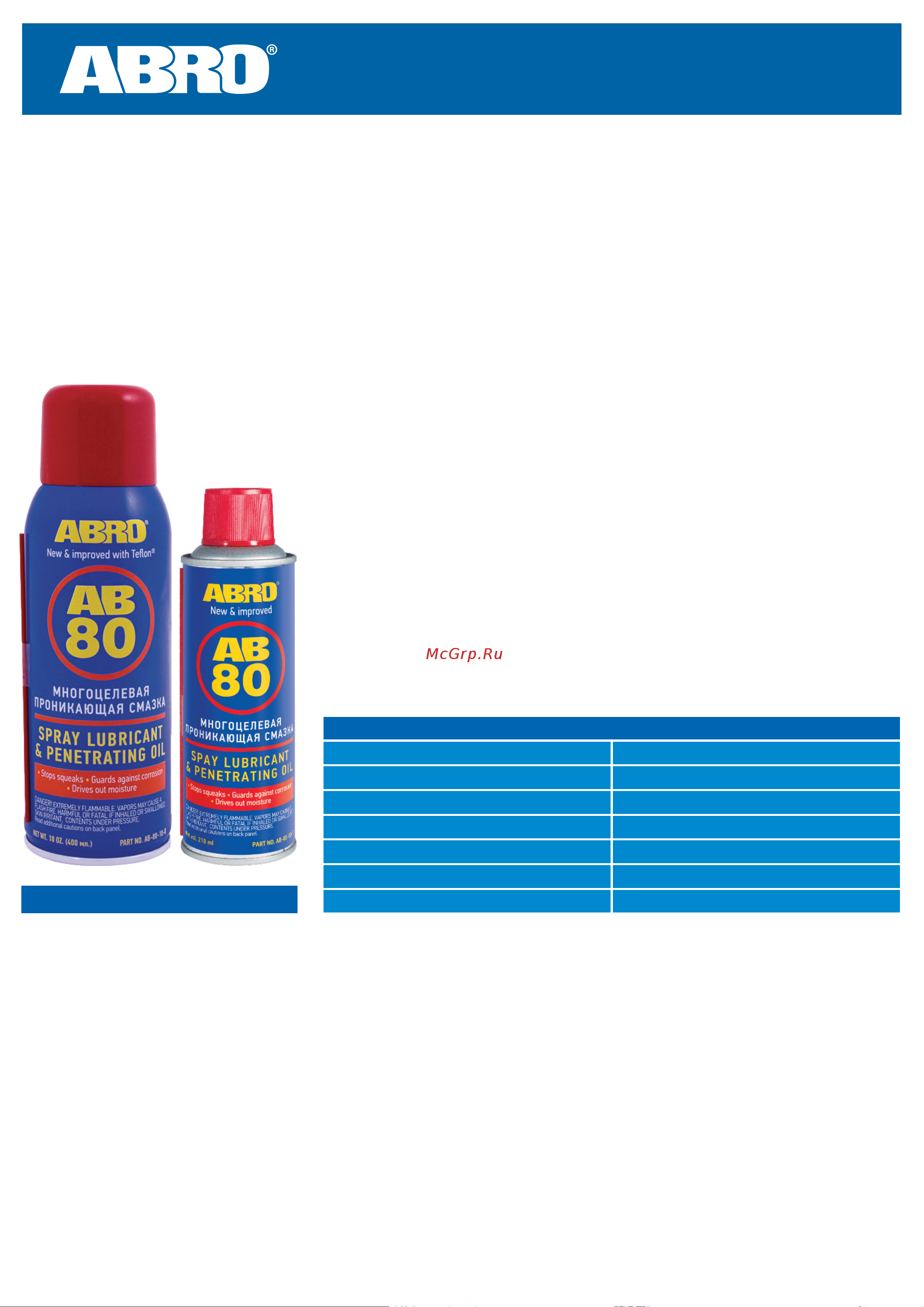 ABRO Masters аэрозоль 210 мл AB-80-210 Инструкция к ABRO Masters AB-80-210 онлайн