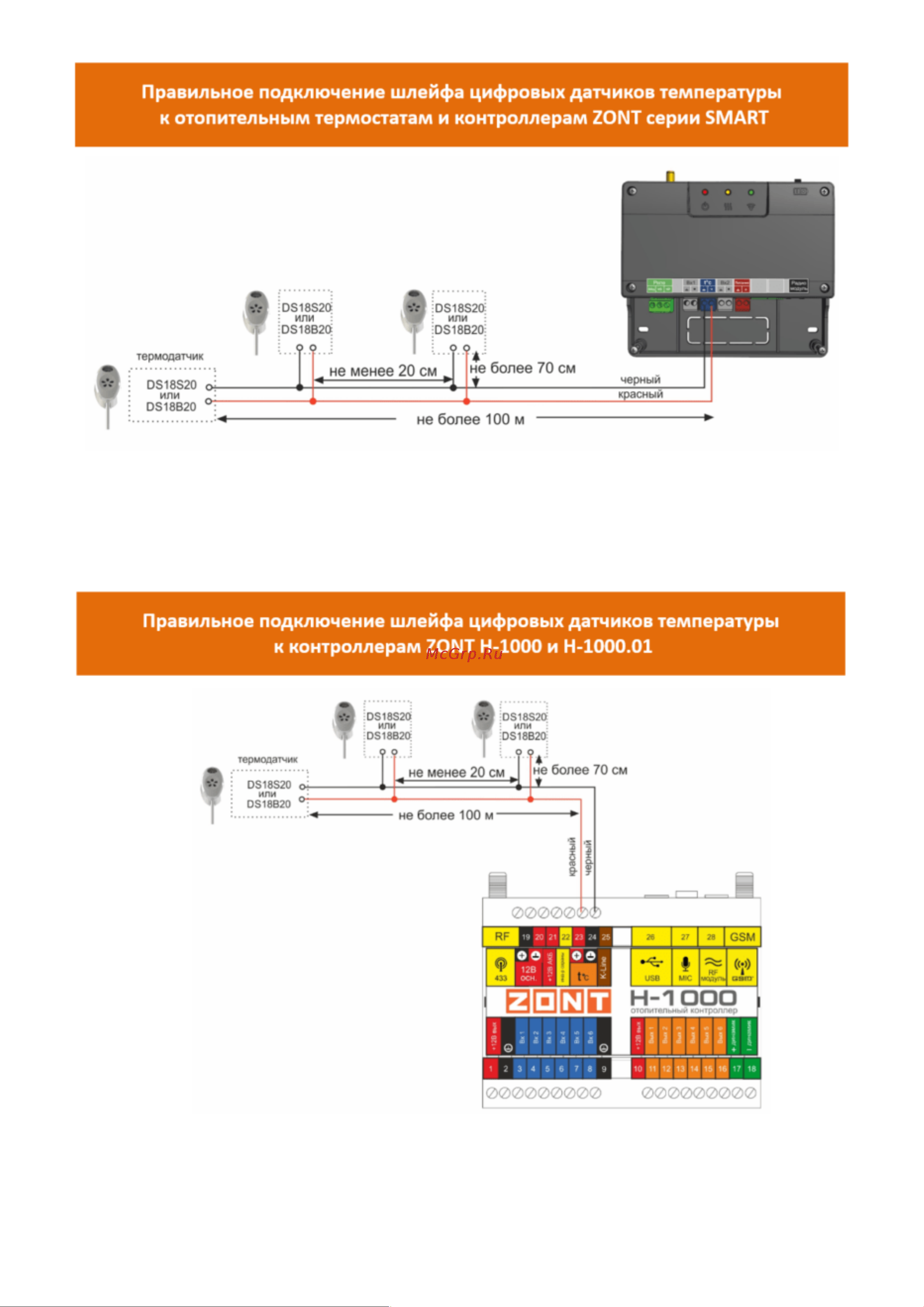 Zont DS18В20 уличный/теплоносителя проводной ML00003614 Схемы подключения цифровых проводных датчиков к ZONT онлайн [3/5] 854719
