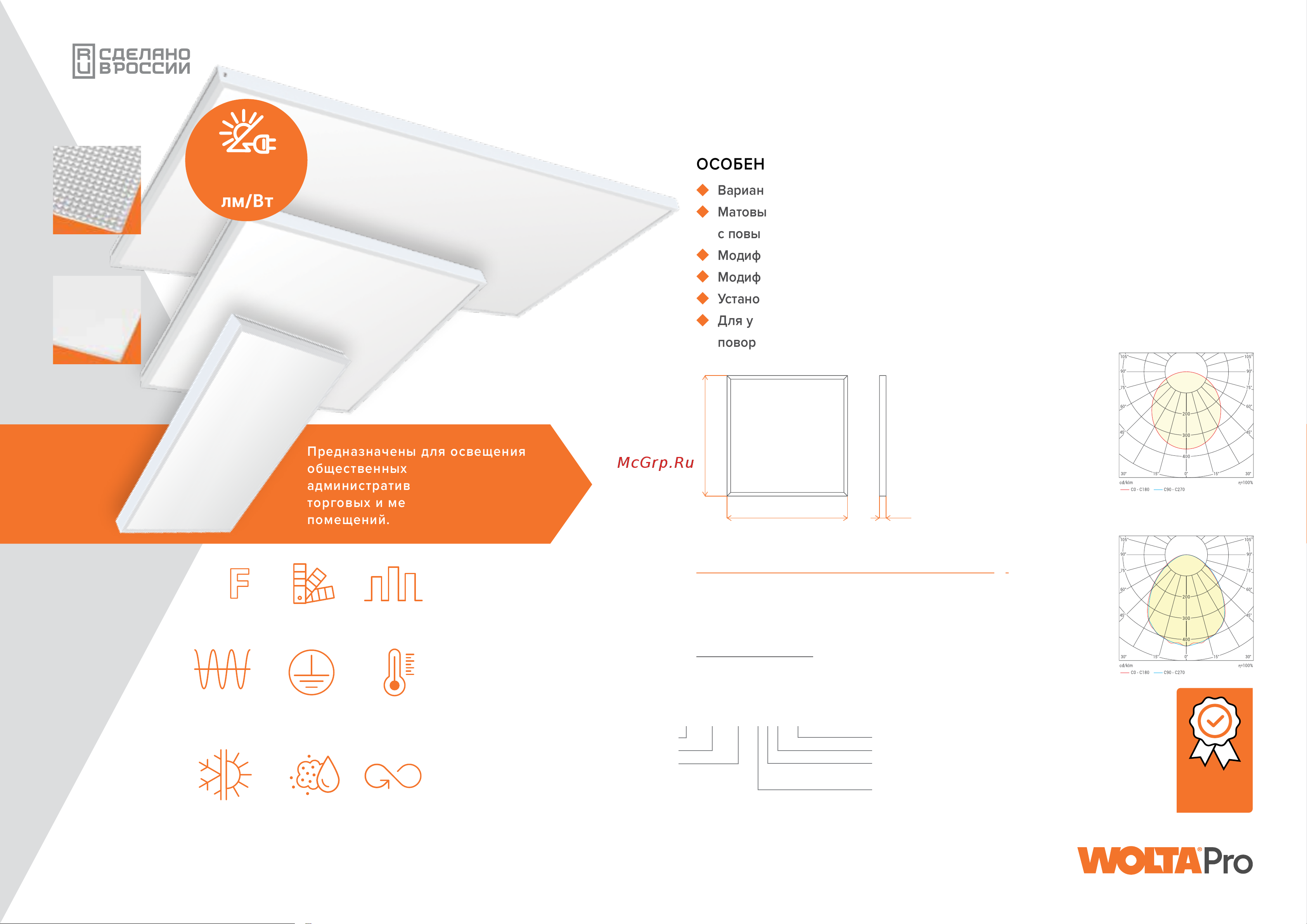 Wolta PRO LED 36Вт, 4000К, IP40, офисный, матовый ДВО01-36-001-4К Презентация онлайн