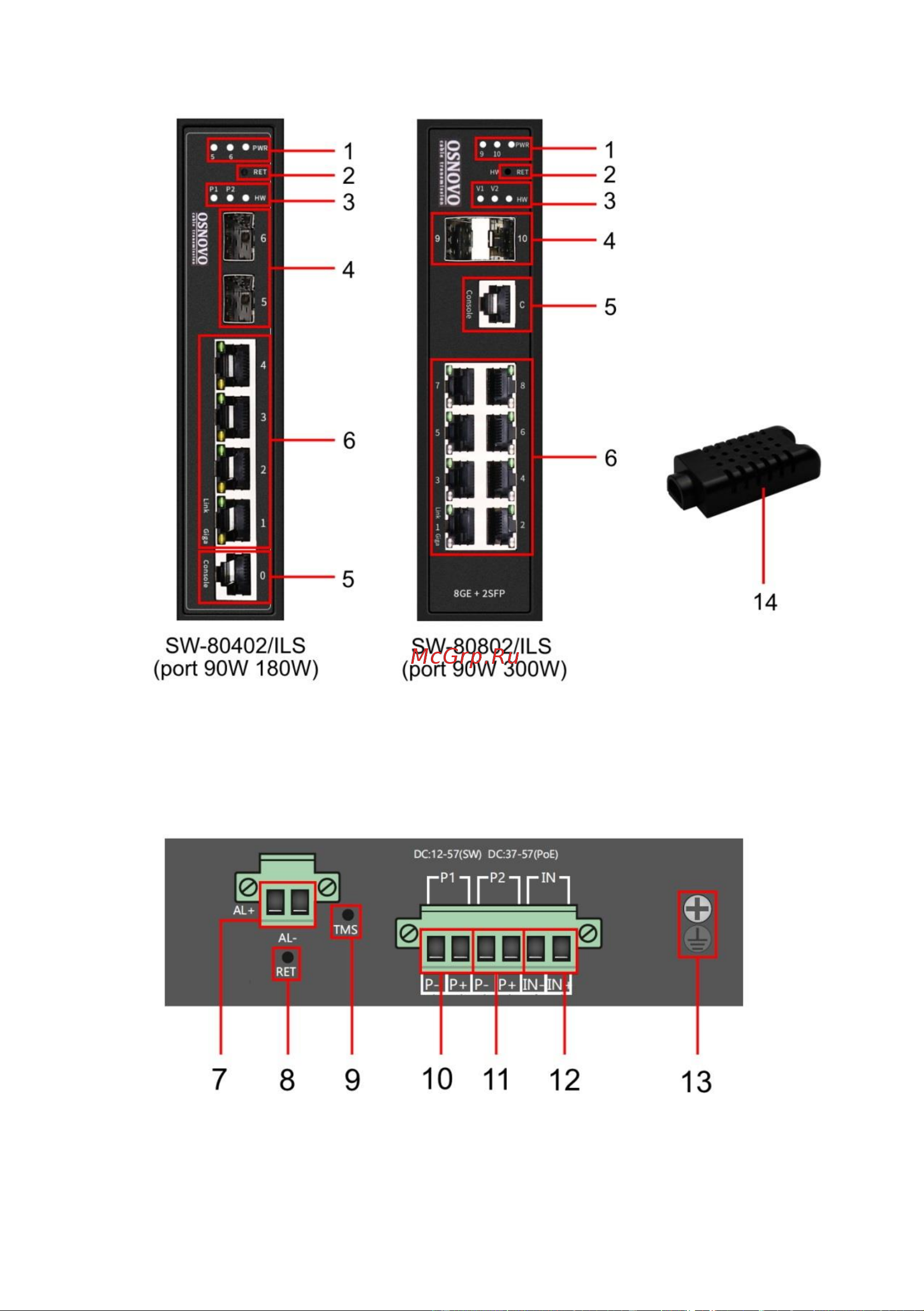 Osnovo SW-80802/ILS(port 90W, 300W) Gigabit Ethernet на 8xRJ45 PoE + 2 SFP порта c датчиком температуры и влажности sct1357 Паспорт онлайн [10/96] 855169
