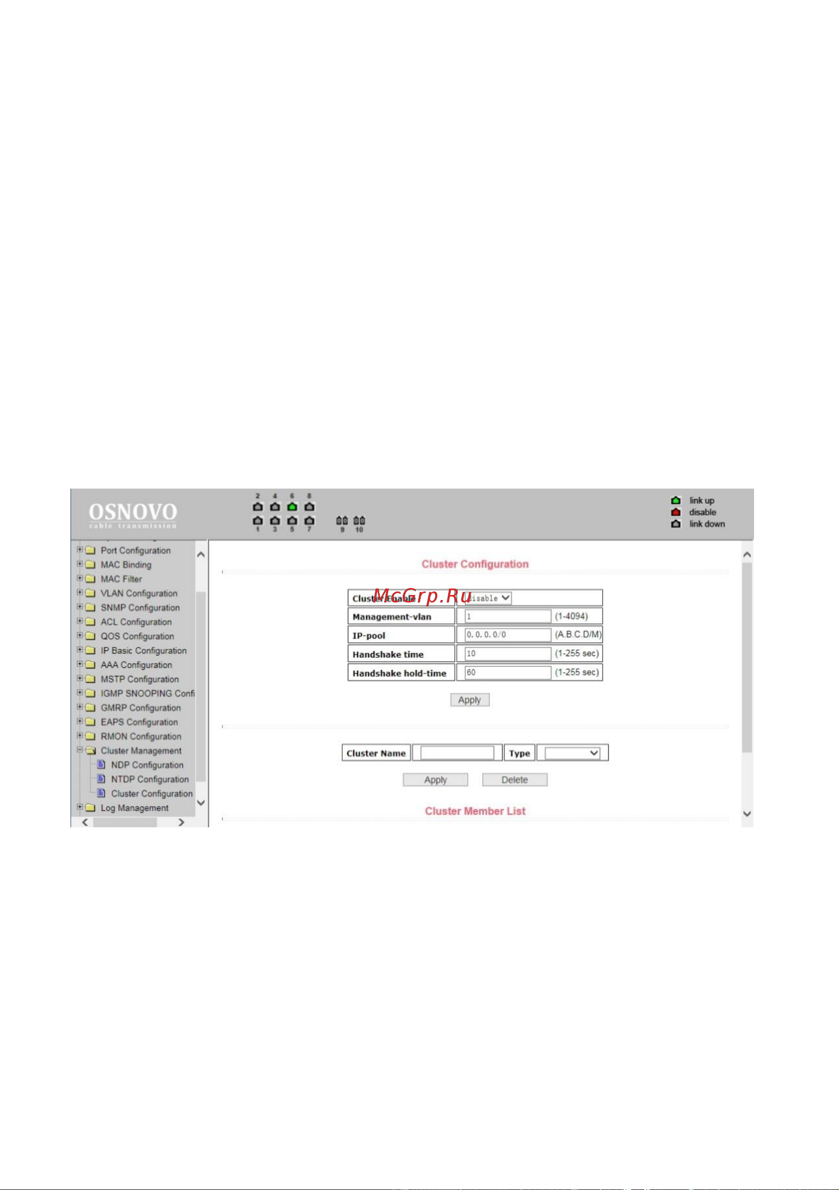 Osnovo SW-80802/ILS(port 90W, 300W) Gigabit Ethernet на 8xRJ45 PoE + 2 SFP порта c датчиком температуры и влажности sct1357 Паспорт онлайн [85/96] 855169