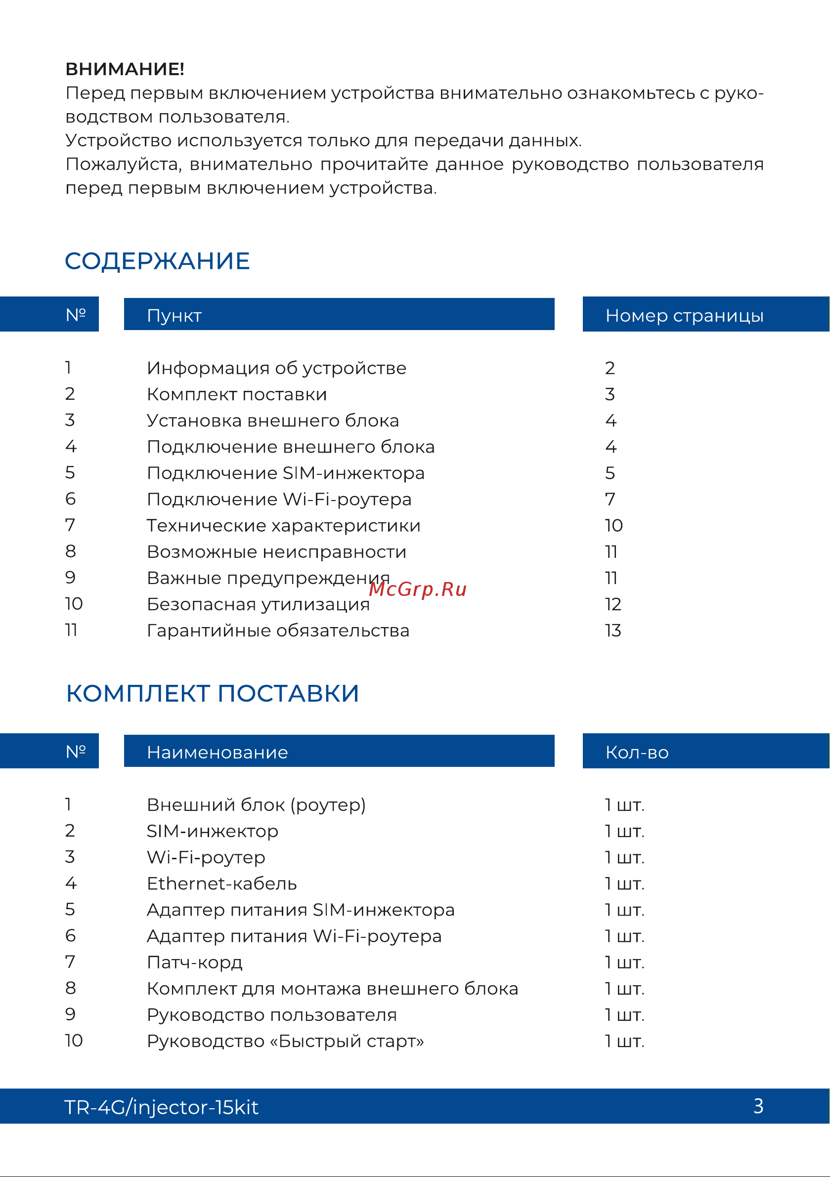 Триколор (15 дб и sim-инжектор), TR-4G/injector-15kit Руководство пользователя онлайн [3/13] 855256