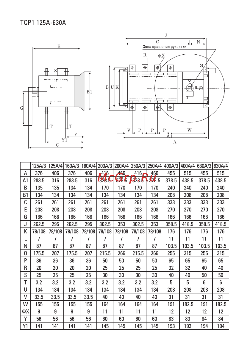 EKF PROxima ТСР1 630А, 3Р, 230В ats-tsr1-630A-3p-pro Паспорт онлайн [6/12] 855421