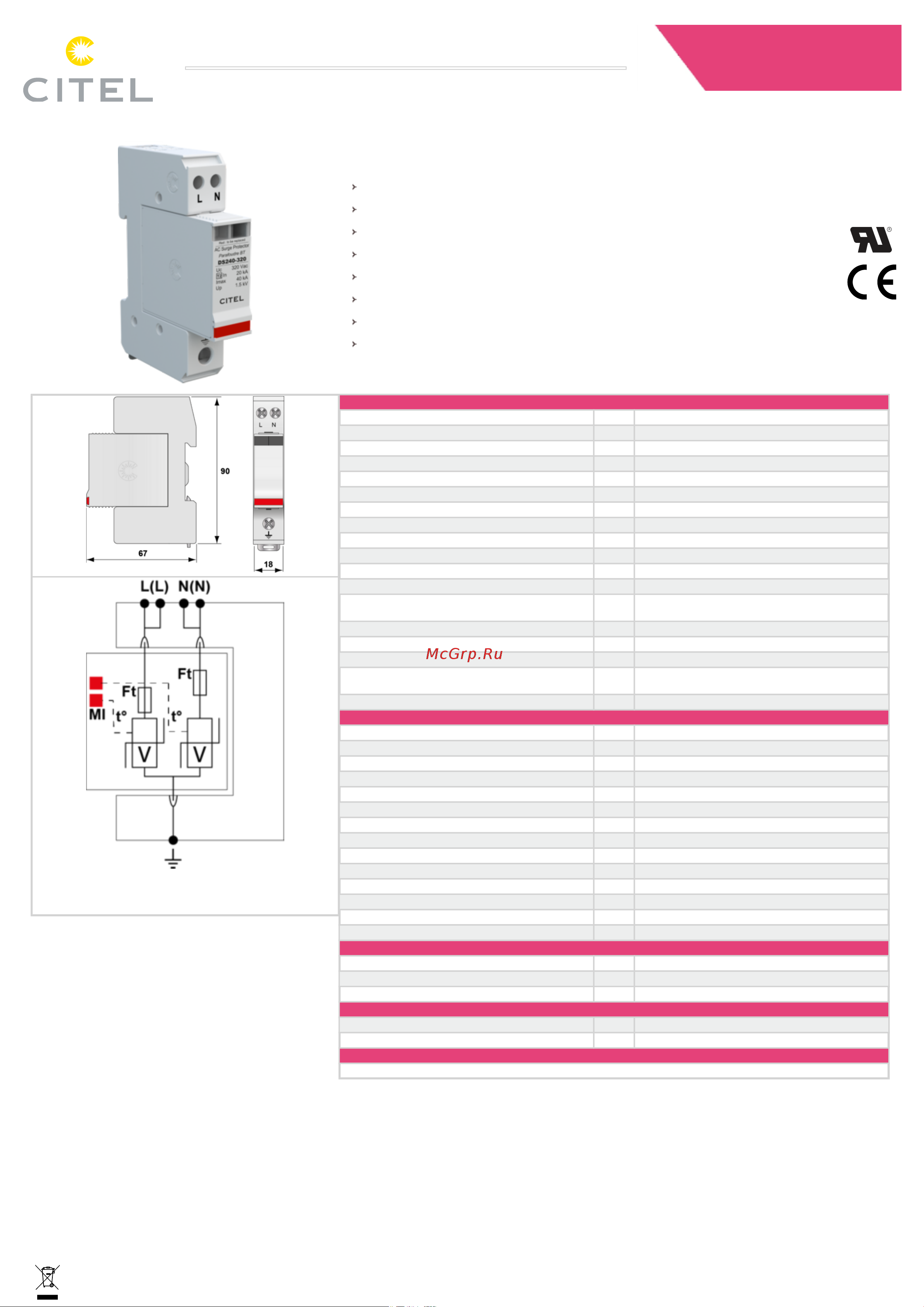 CITEL тип 2 DS240-320 311901 Техническое описание онлайн