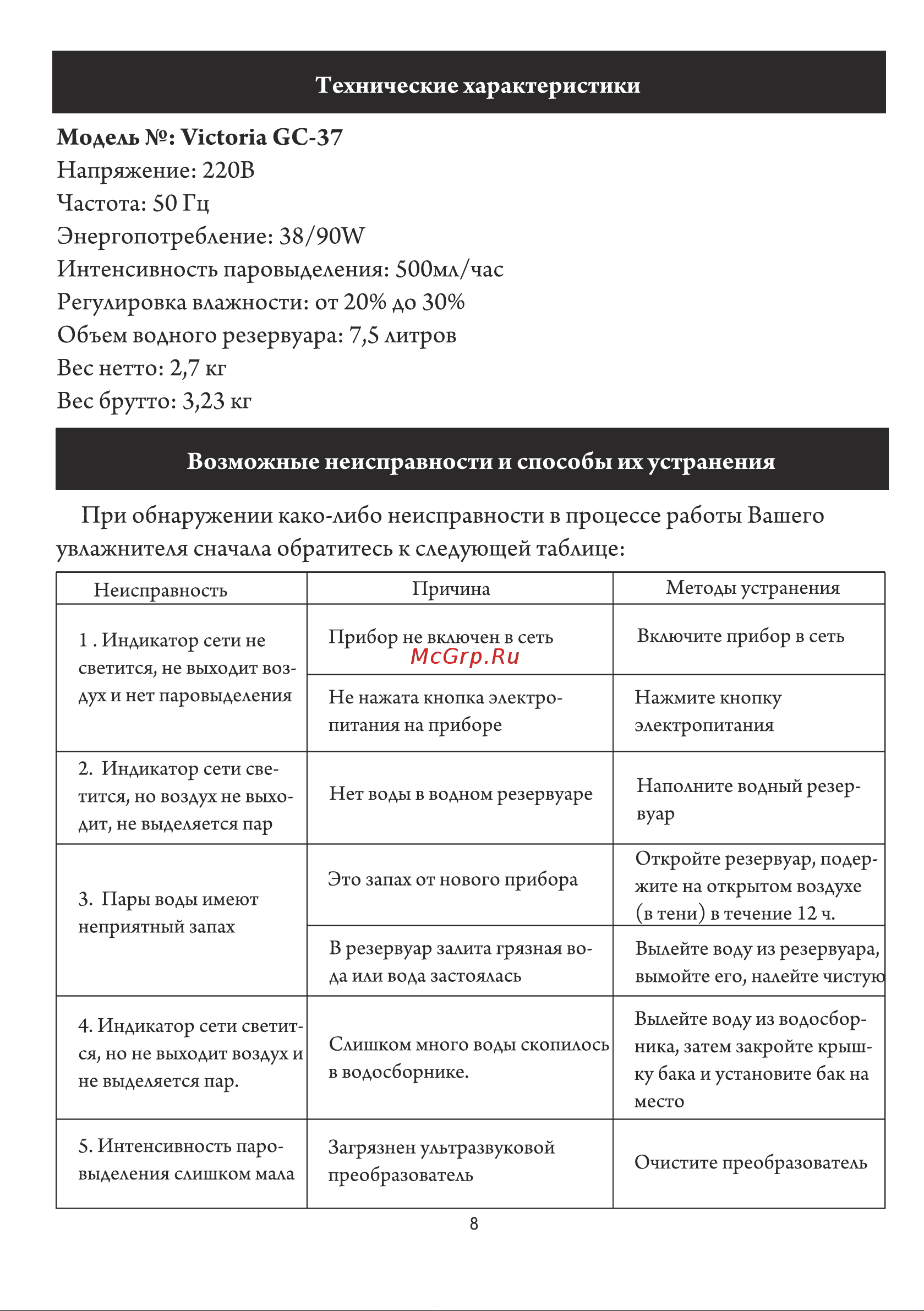 General Climate Victoria GC-37 JSS-37501 Инструкция по эксплуатации онлайн [9/14] 855806