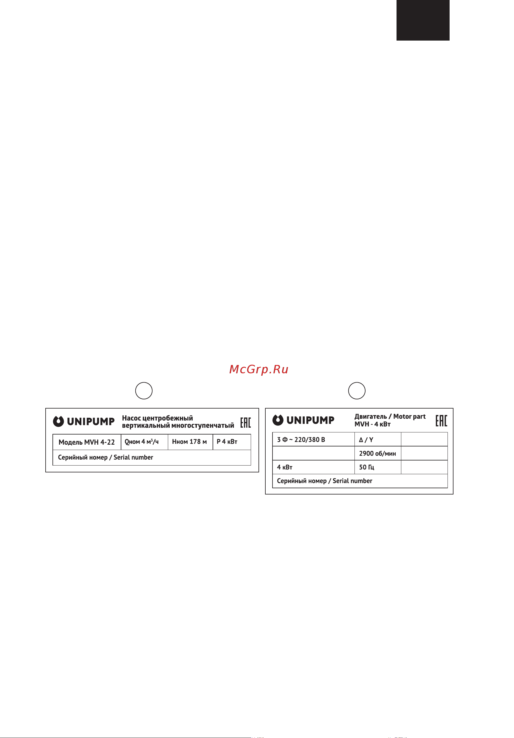 Unipump MVH 8-6 2.2 кВт 61344 Инструкция по эксплуатации онлайн [5/43] 856560
