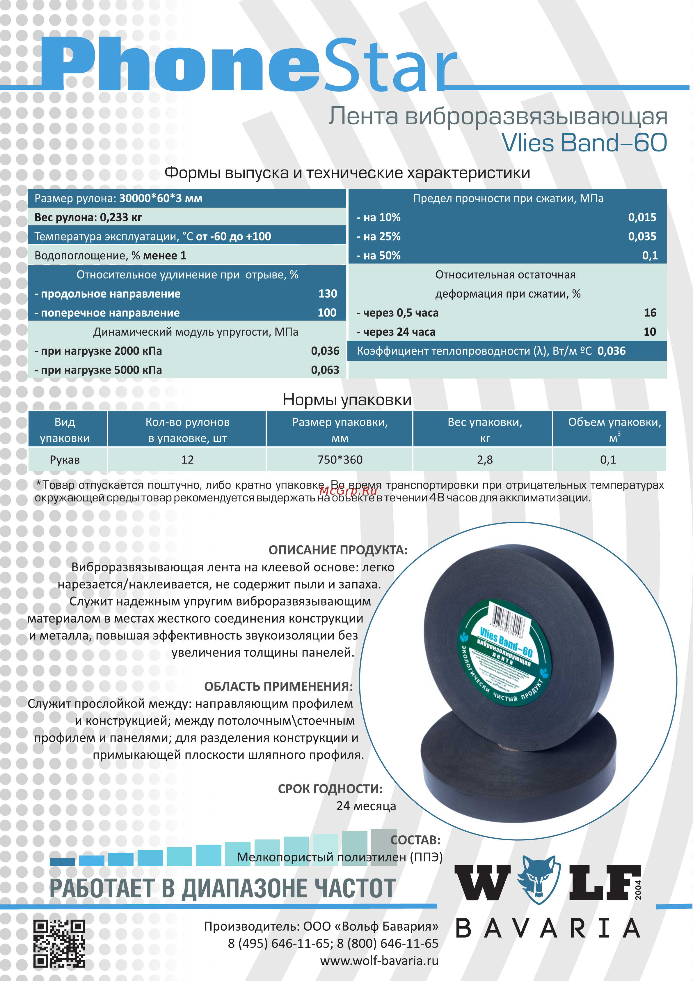 PhoneStar Vlies Band-60 0.06х30 м 4631152714260 Тех.лист онлайн