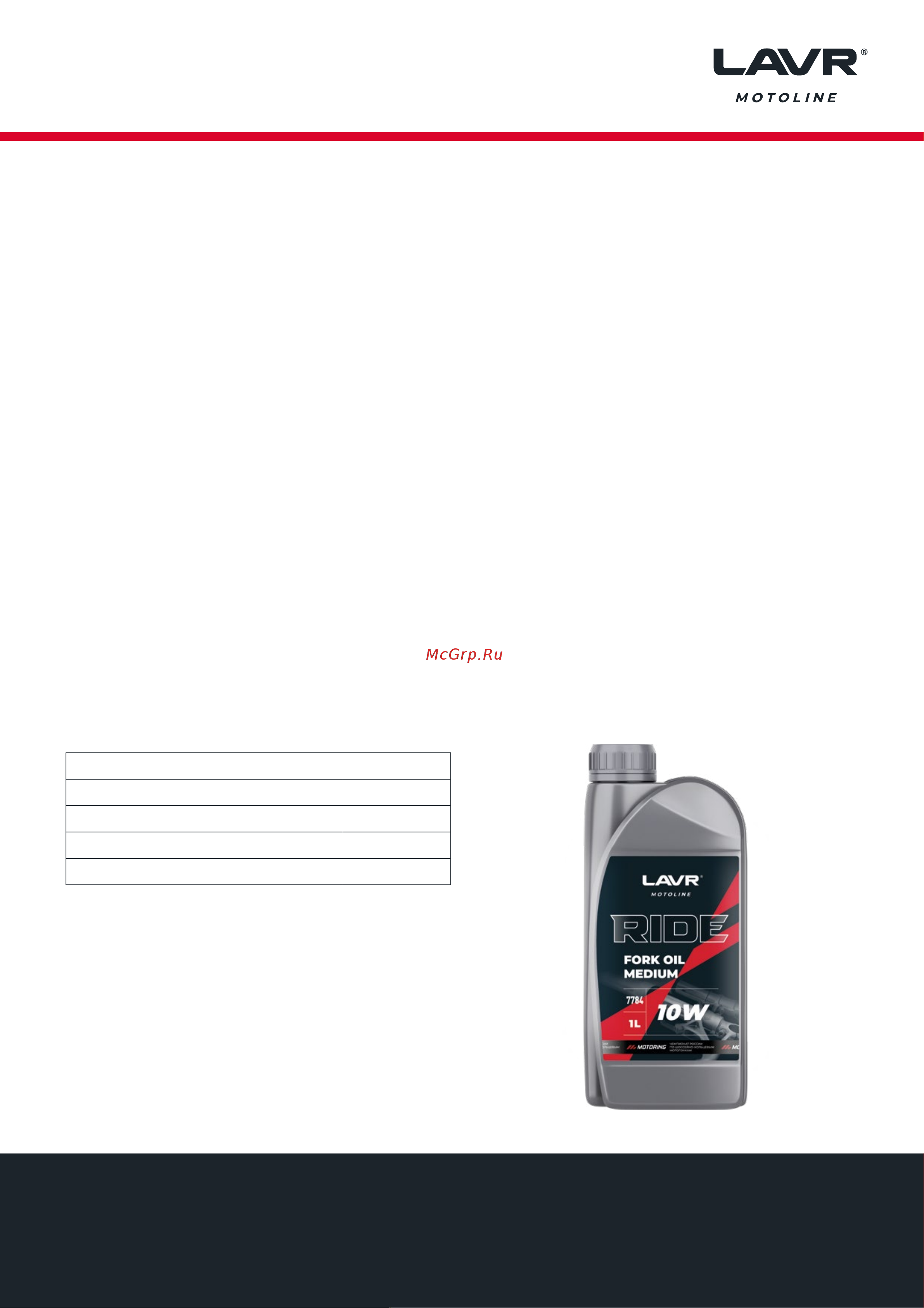 LAVR RIDE Fork oil 10W MOTO, 1 л Ln7784 Информация по продукту онлайн