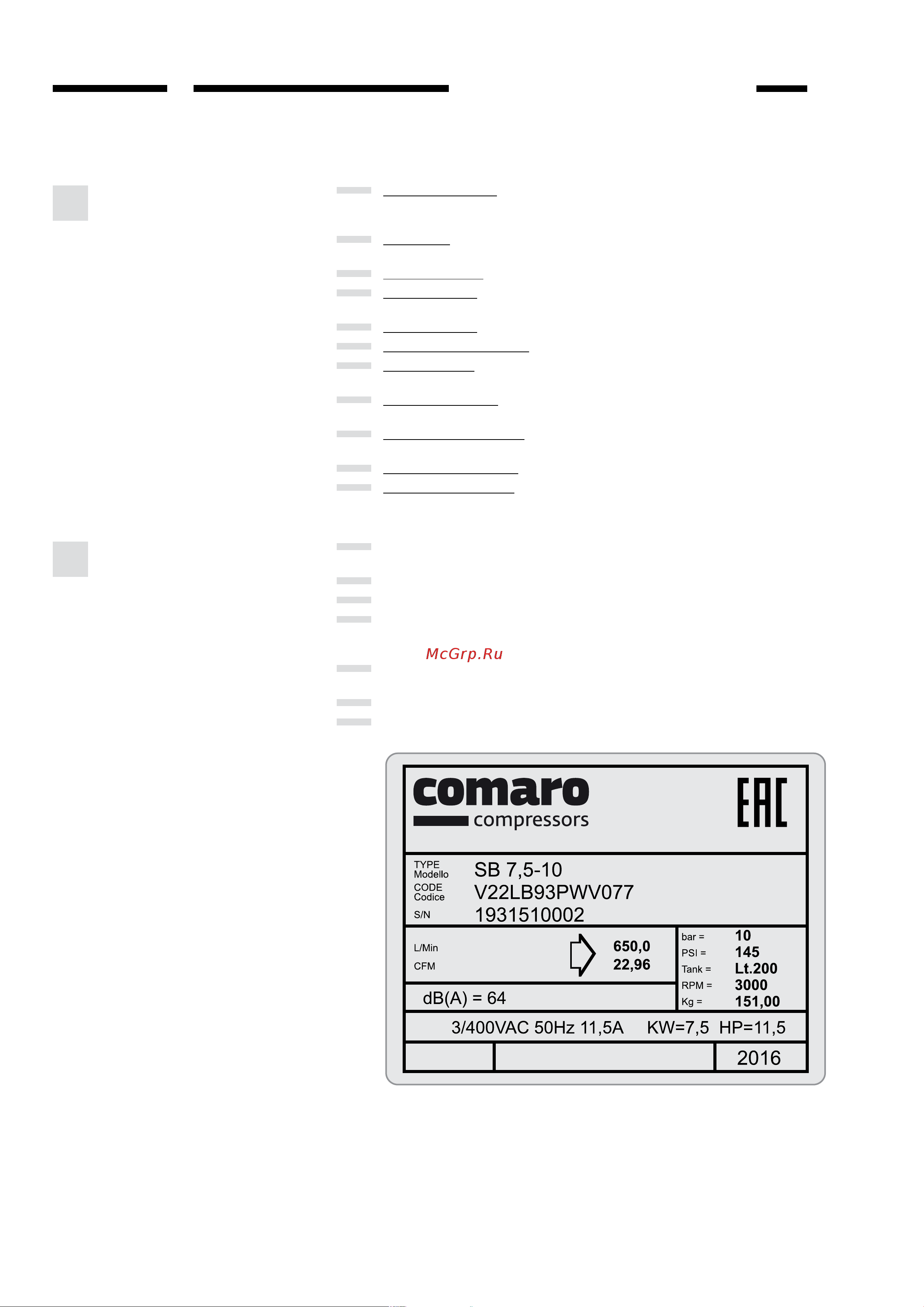 Comaro LB 5.5-13/200 Инструкция к компрессору COMARO LB 5.5-13/200 онлайн [6/27] 857188