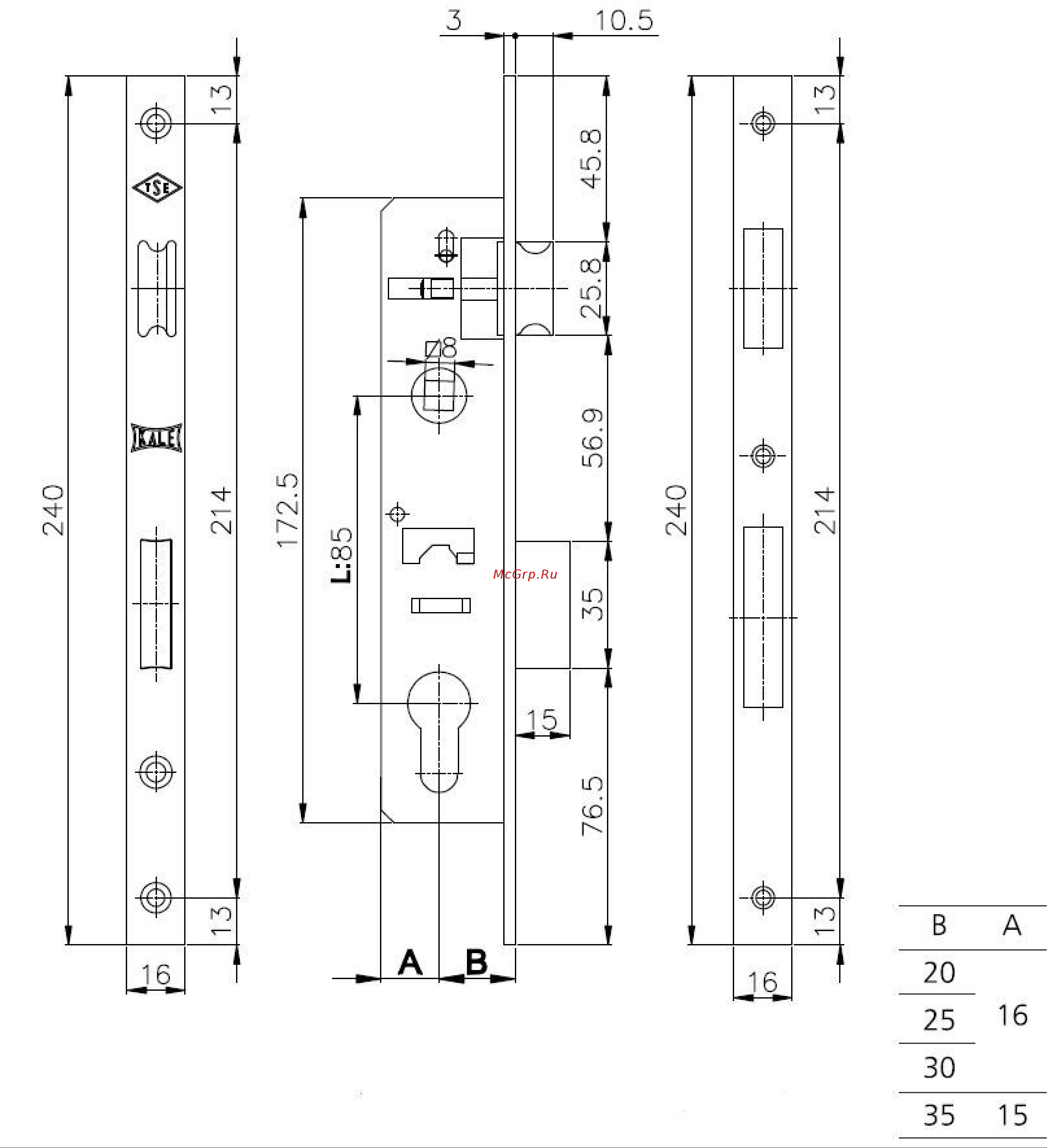 KALE KILIT цилиндровый узкопрофильный 153Р, 85BS25, 16CP, SP, DRos, STB 153P2500003 Схема онлайн