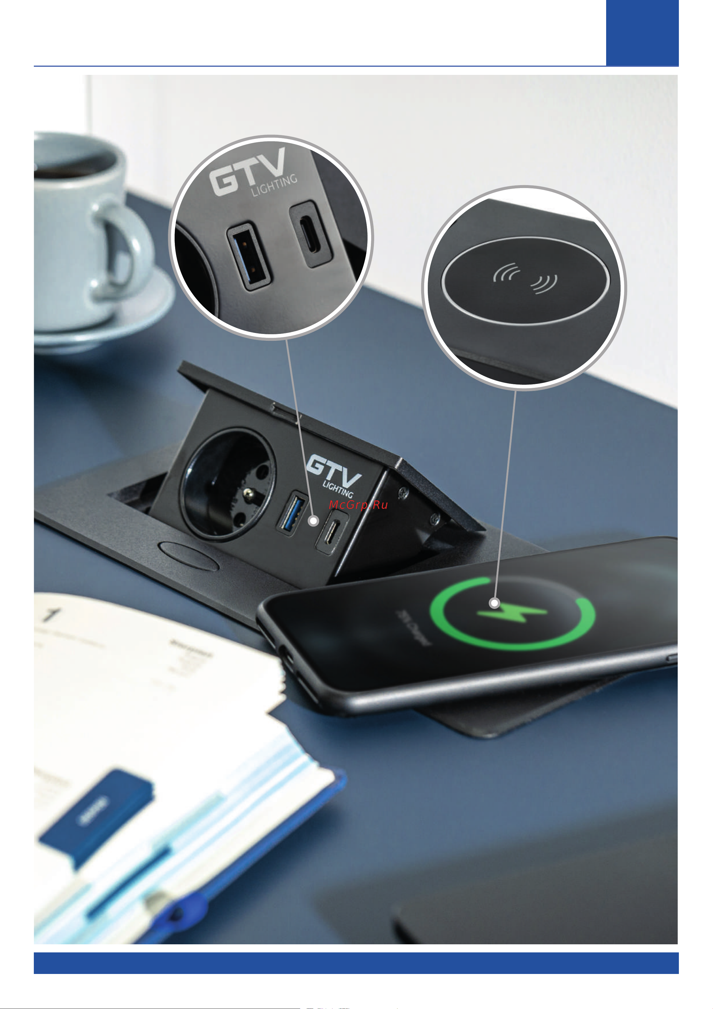 GTV выдвижная розетка на 1 EURO розетку и 2 USB-A+C, беспроводная зарядка, серый, AE-PB1SAVAP-53 Карточка товара онлайн [2/2] 858275