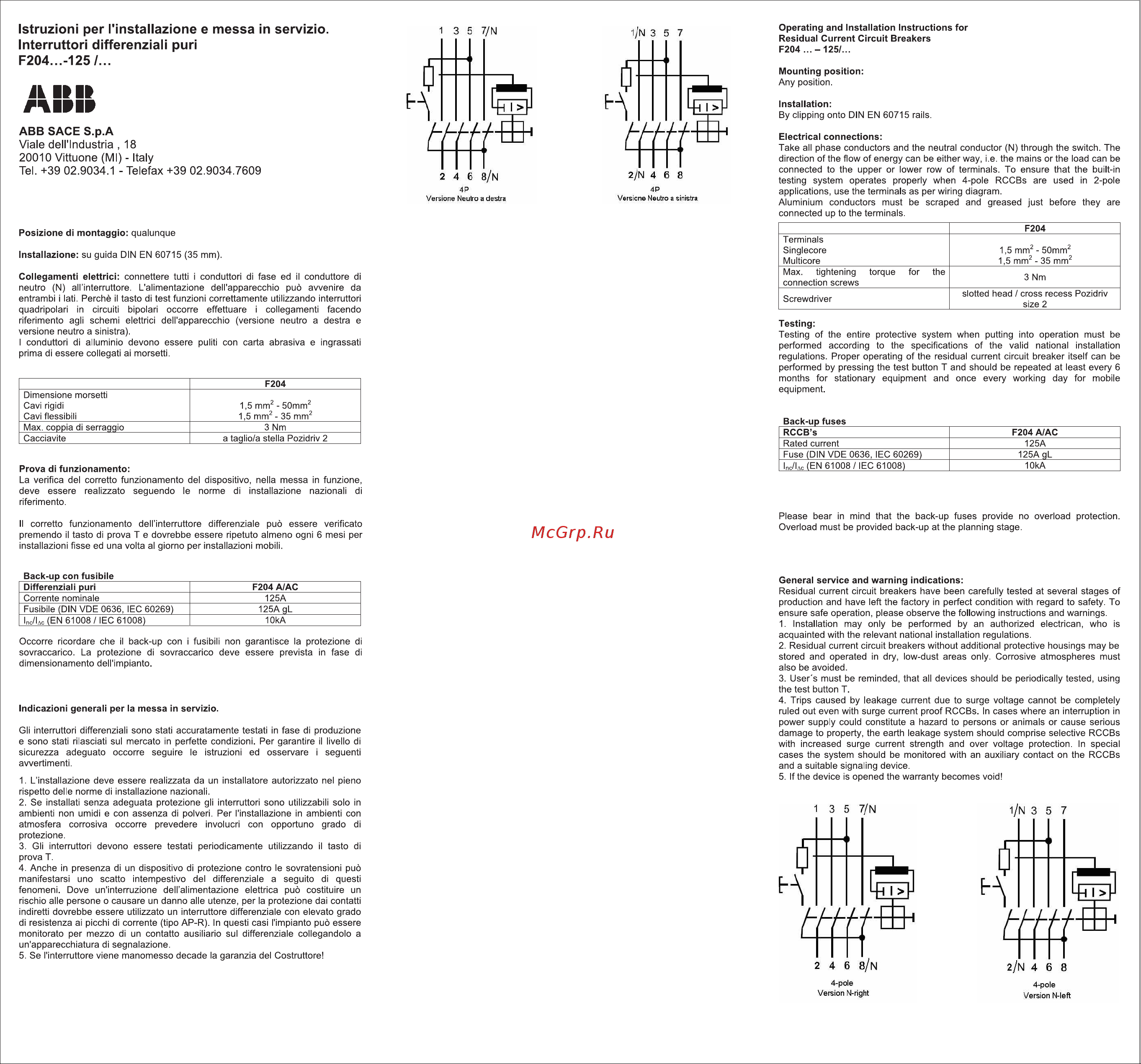 ABB , УЗО, 4п, 25А, 30мА, F204, АС 2CSF204001R1250 Инструкция к товару онлайн