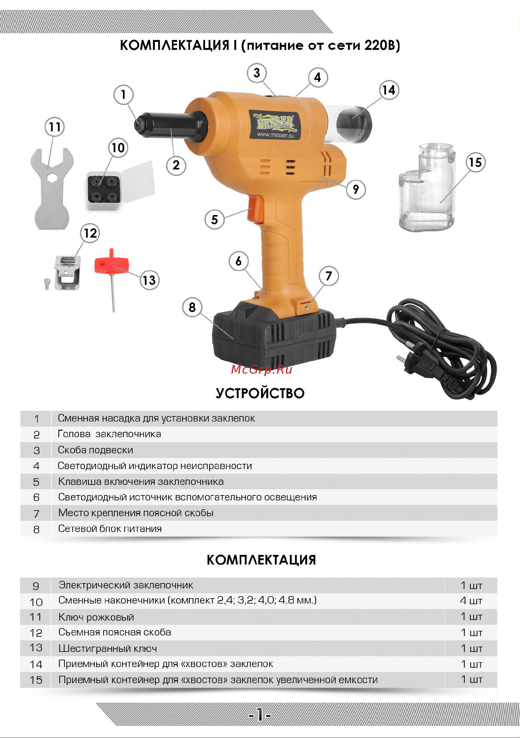 Messer M4000 05-32-400 Инструкция к Электрическому заклепочнику MESSER_M4000 онлайн [2/12] 864964