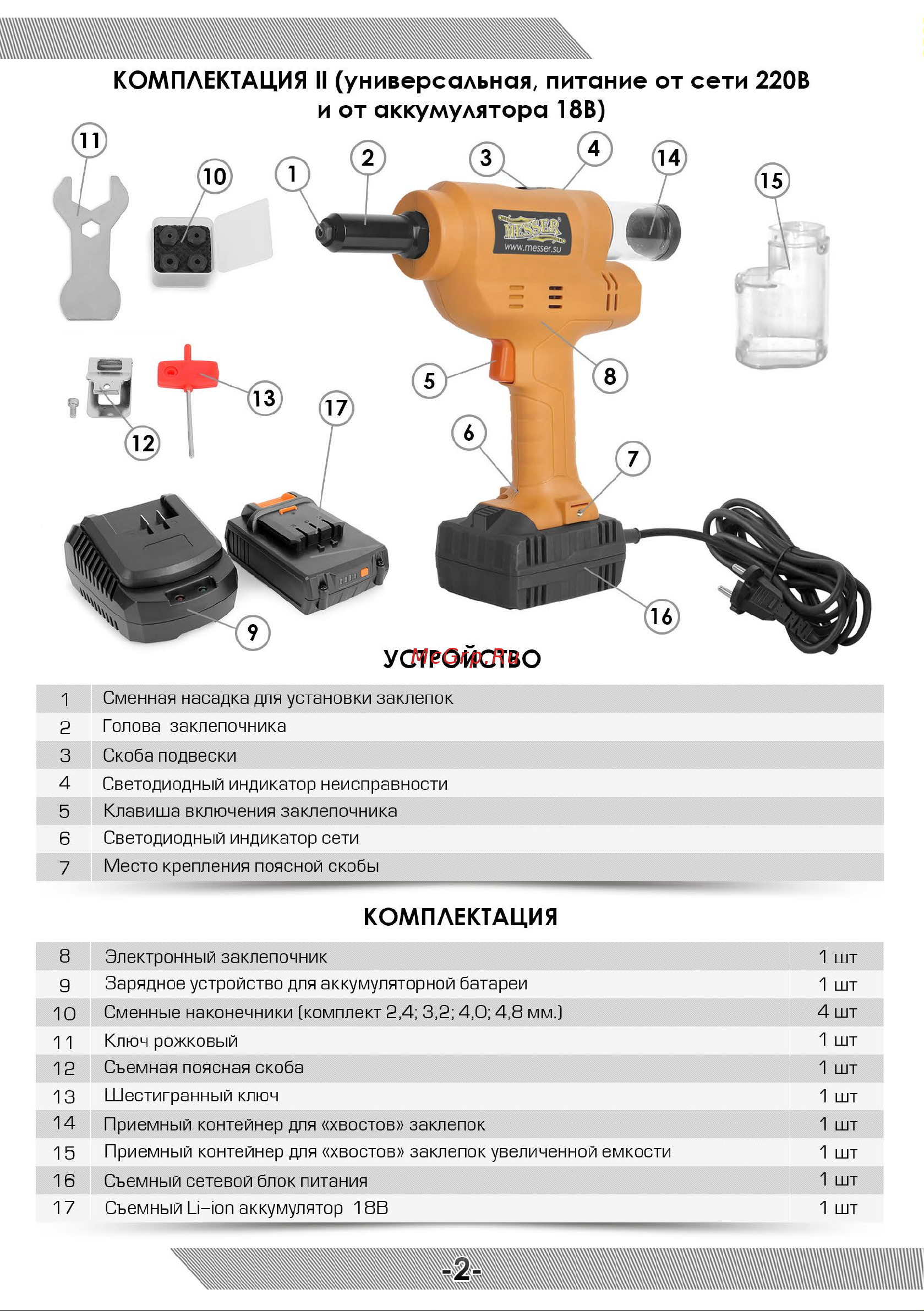Messer M4000 05-32-400 Инструкция к Электрическому заклепочнику MESSER_M4000 онлайн [3/12] 864964