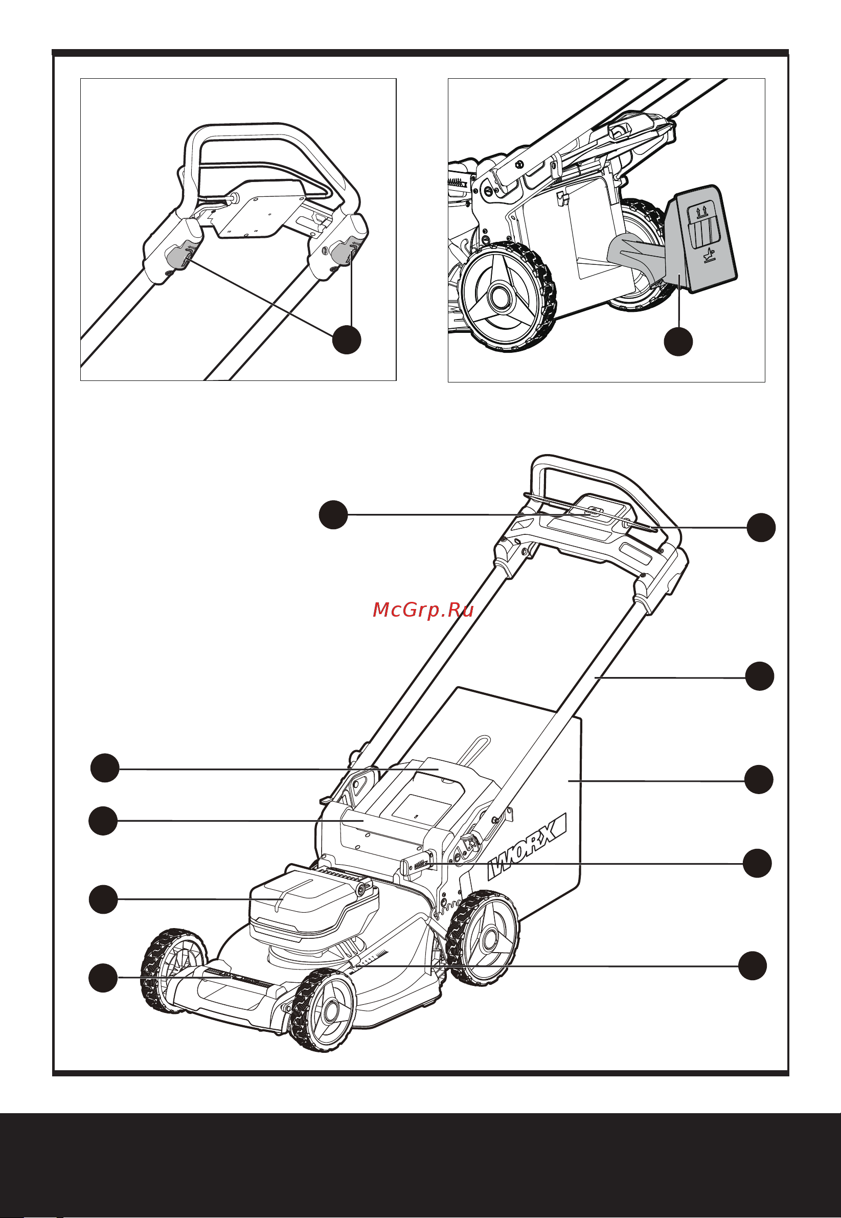 Worx 46 см, бесщеточная, 40В, 4Ач х2, ЗУ 2А х2, коробка WG748E Инструкция по эксплуатации онлайн [3/208] 860455