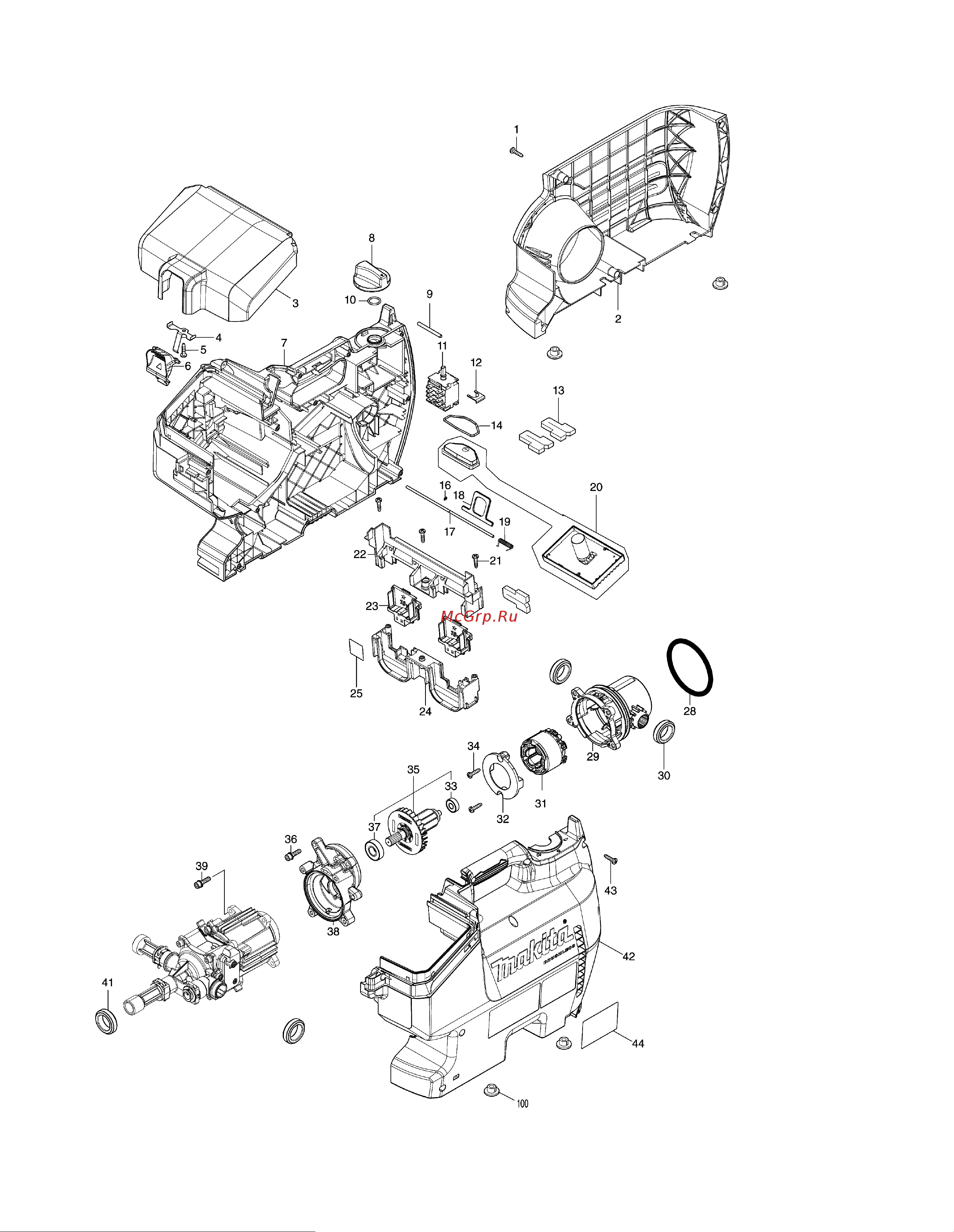 Makita LXT BL 2x18 В DHW080ZK Деталировка онлайн