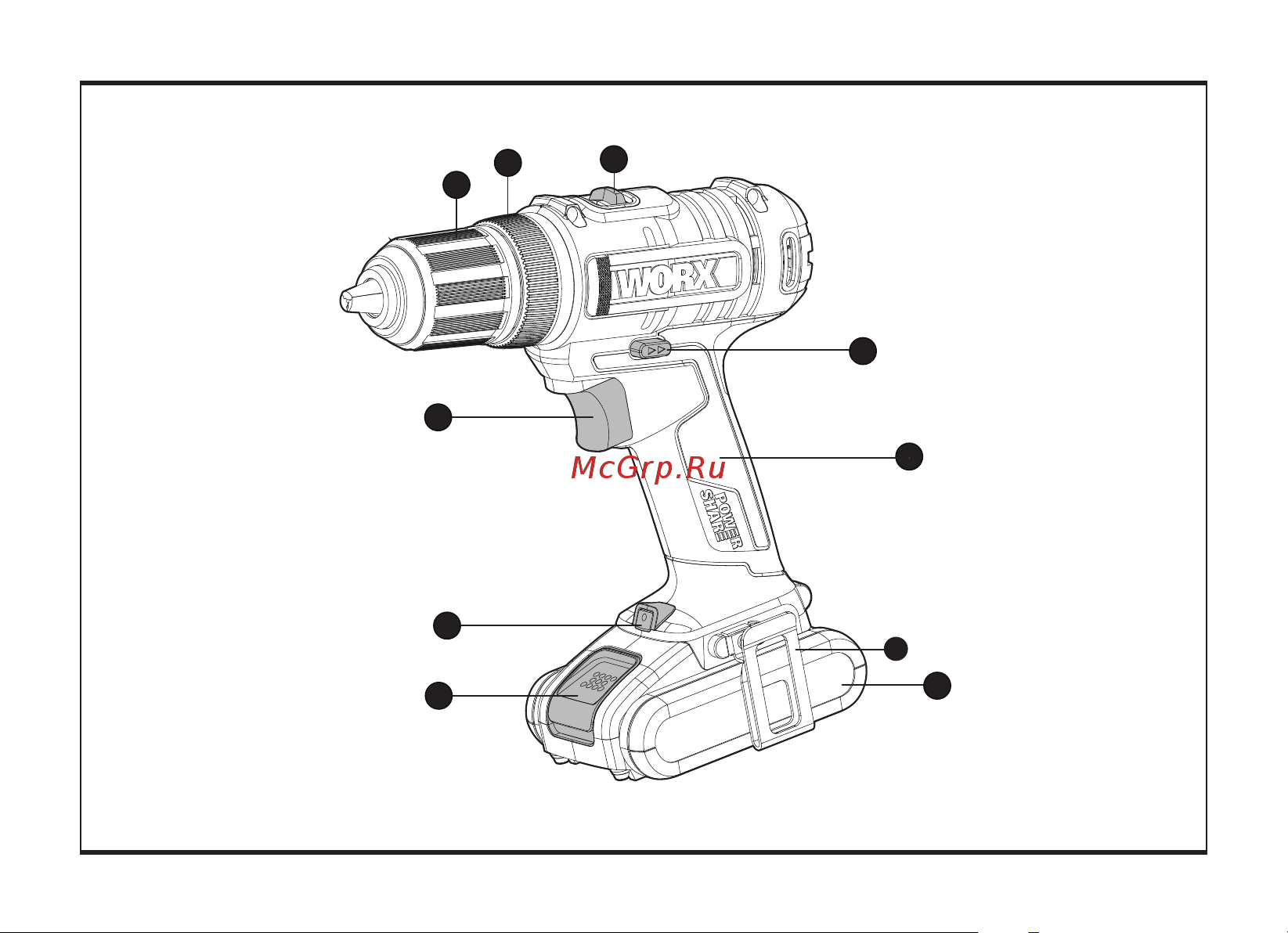 Worx 50 Нм, 20 В, 2 Ач x 2, ЗУ 2 А, кейс WX370 Инструкция по эксплуатации онлайн [5/248] 861776
