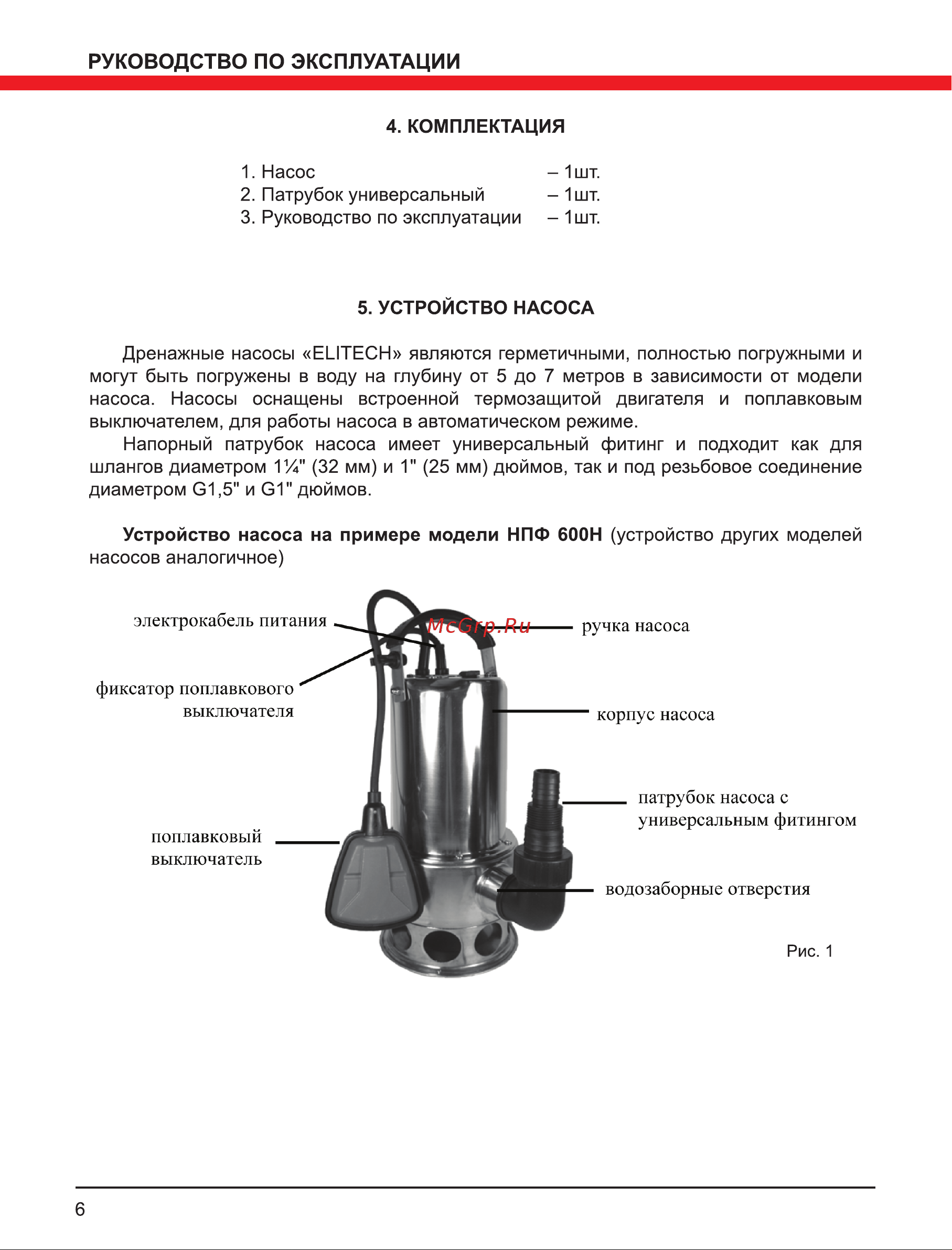 Elitech НПФ 1200Н 195710 Инструкция к Elitech НПД 600Н 195707 онлайн [6/12] 861855
