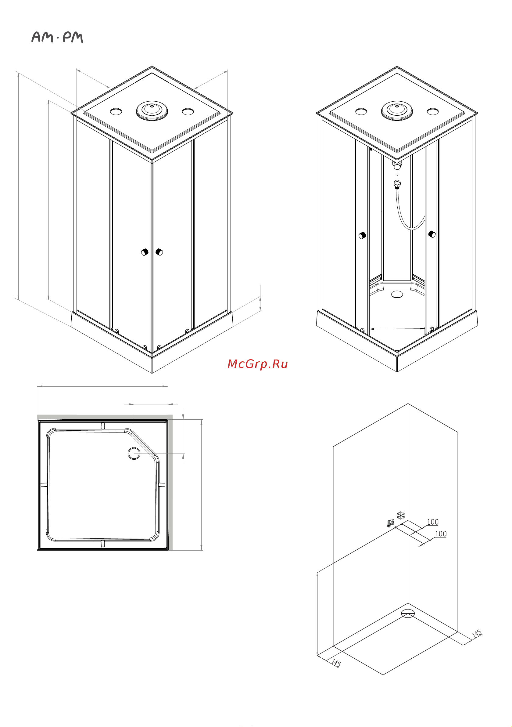 AM.PM X-Joy 90x90, 1/4 круга, профиль матовый хром, стекло прозрачное W94C-401-090MT Инструкция онлайн [6/28] 862000