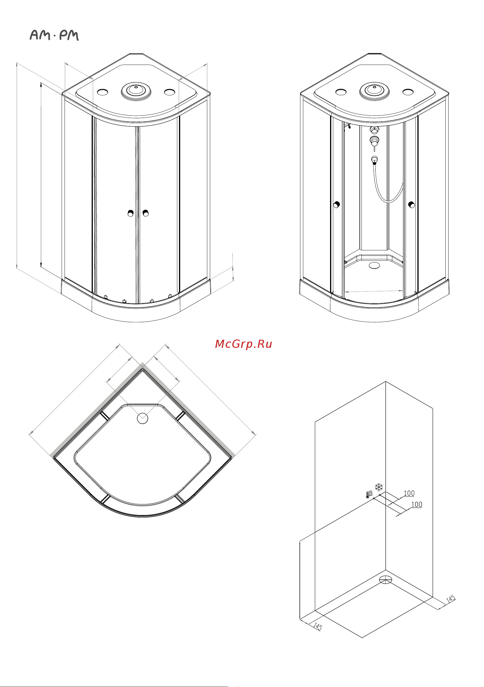 AM.PM X-Joy 90x90, 1/4 круга, профиль матовый хром, стекло прозрачное W94C-401-090MT Инструкция онлайн [7/28] 862000