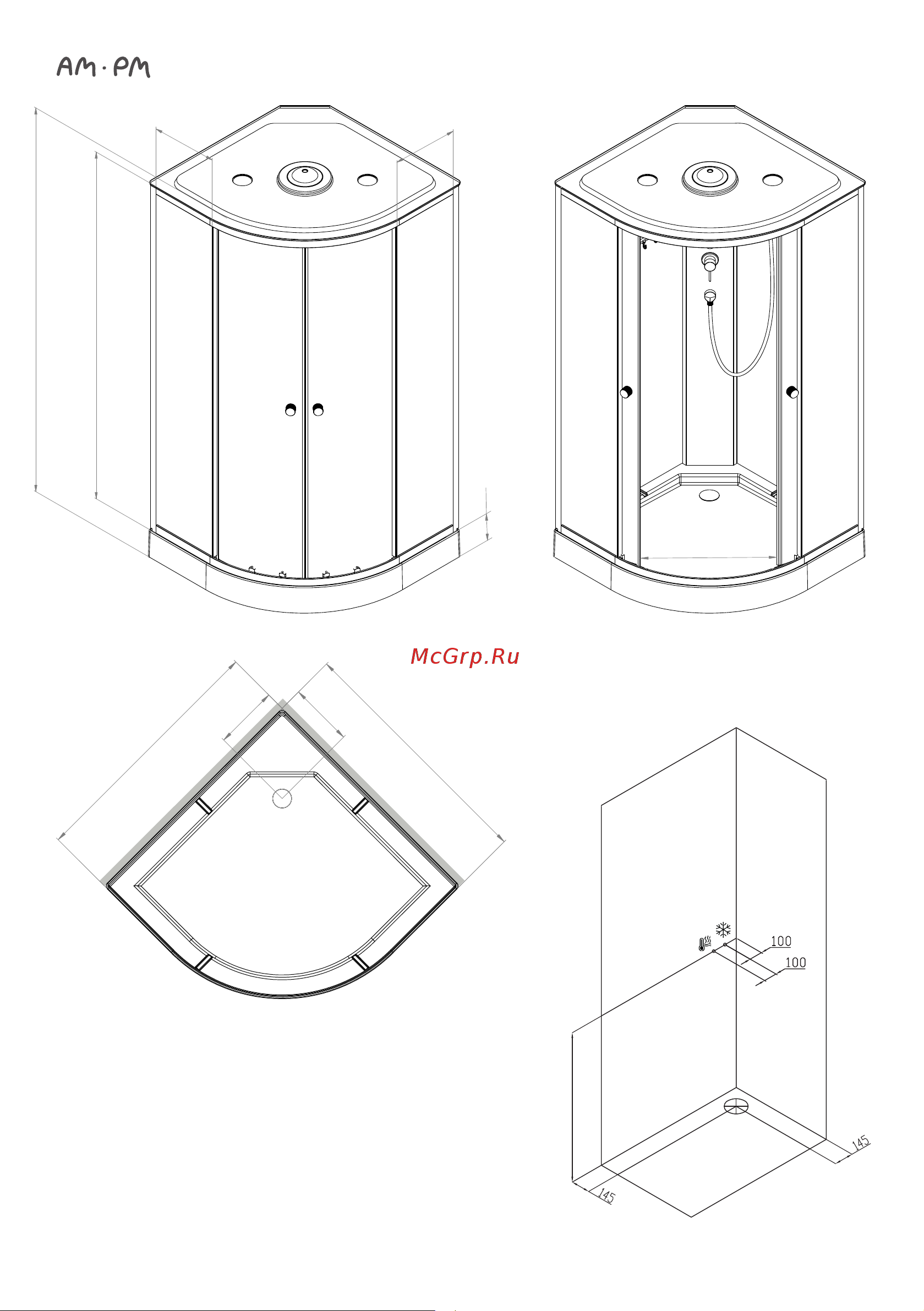 AM.PM X-Joy 90x90, 1/4 круга, профиль матовый хром, стекло прозрачное W94C-401-090MT Инструкция онлайн [8/28] 862000
