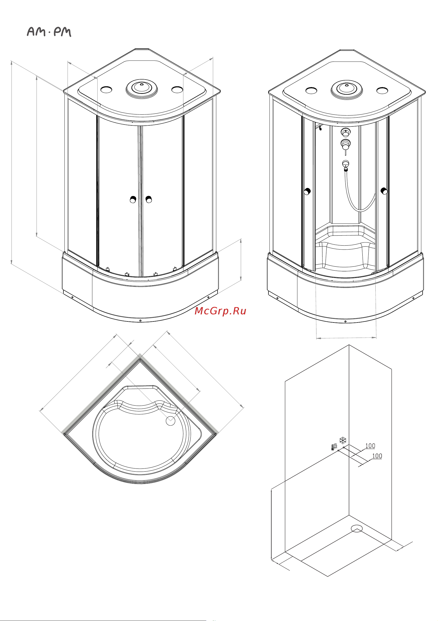 AM.PM X-Joy 90x90, 1/4 круга, профиль матовый хром, стекло прозрачное W94C-401-090MT Инструкция онлайн [9/28] 862000