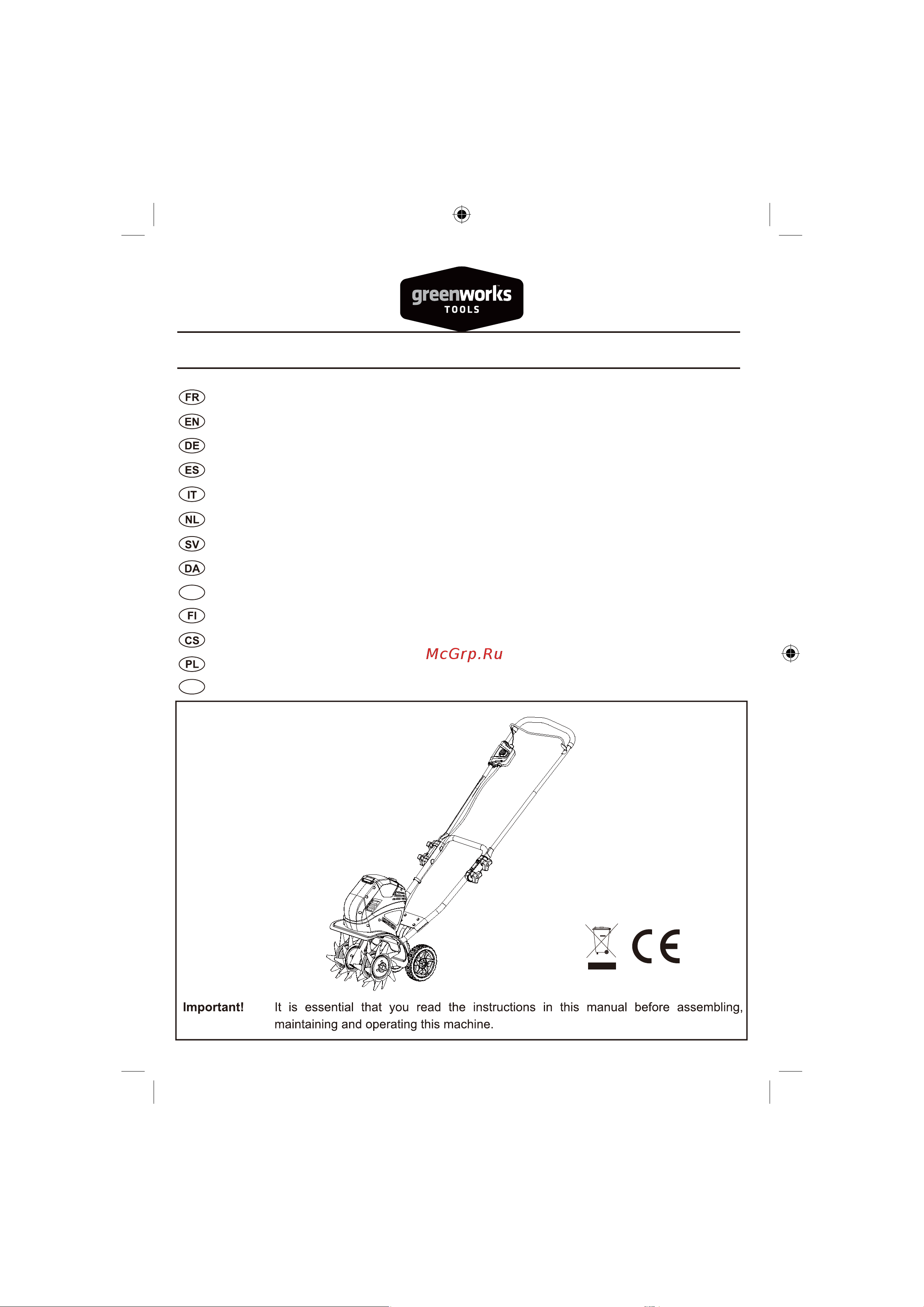 Greenworks G40TLK6 27087UF Инструкция к GreenWorks G40TL 27087VB онлайн