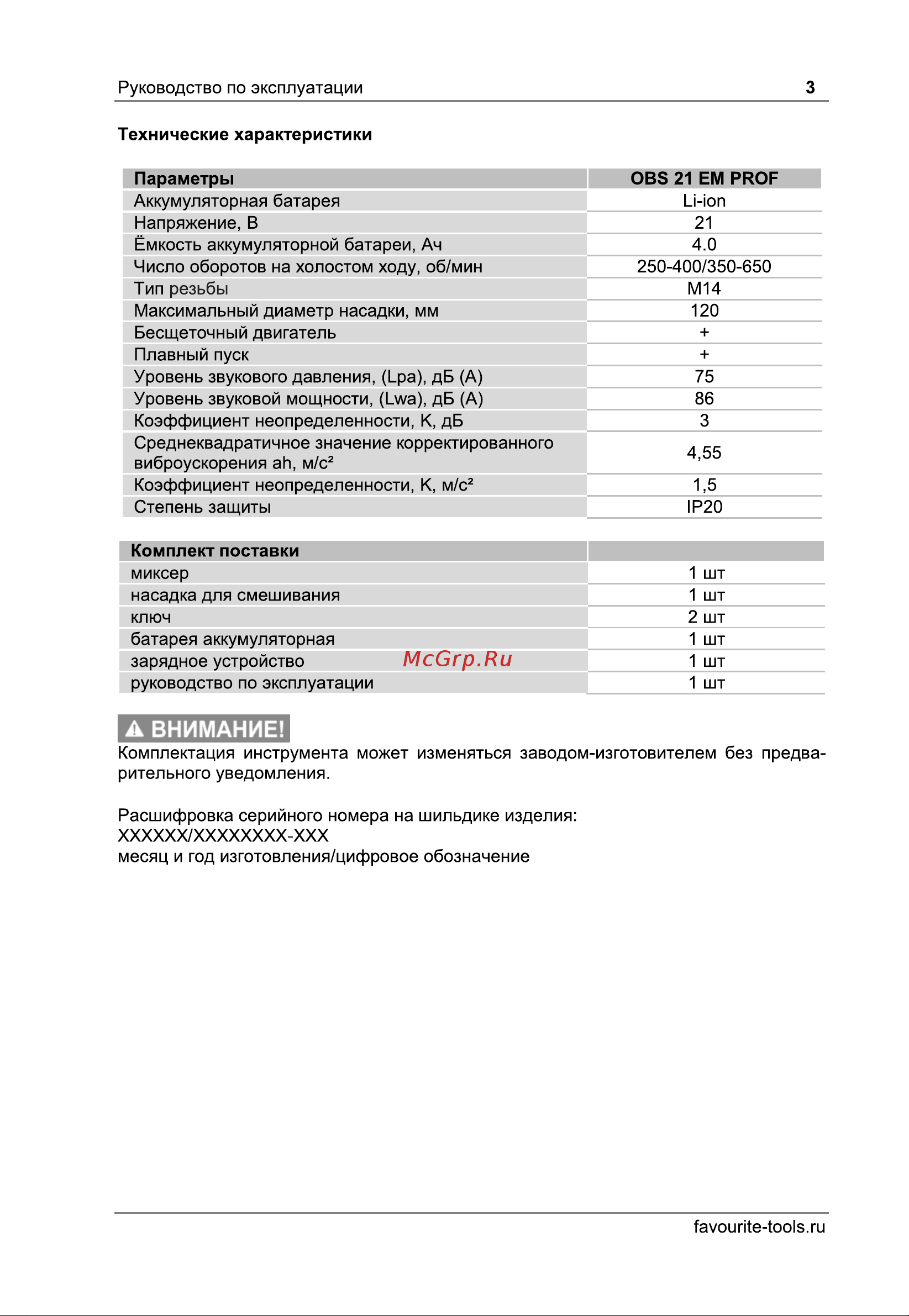 Favourite 21В, 4Ач OBS 21 EM PROF Инструкция по эксплуатации онлайн [4/16] 862844