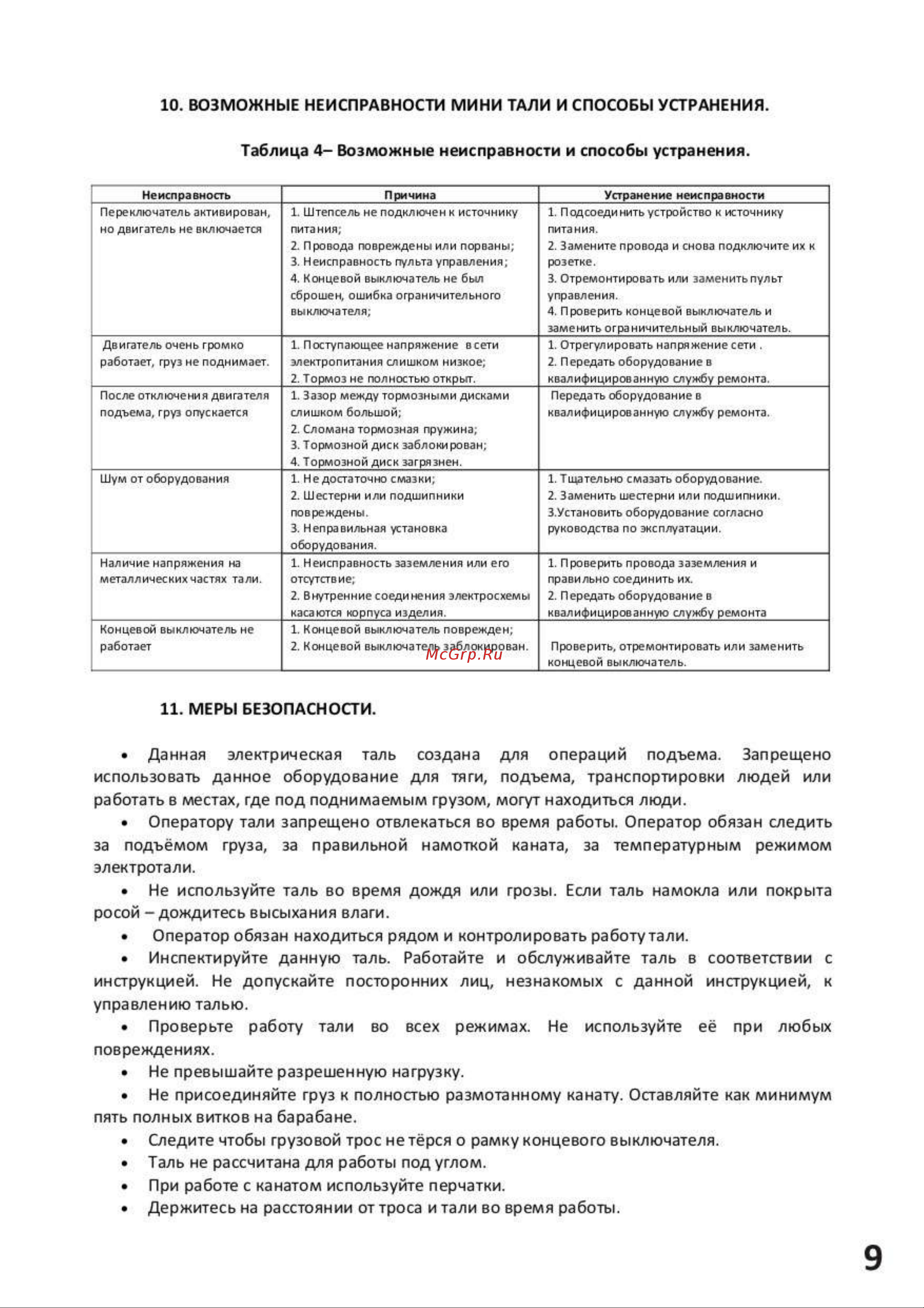 СИБТАЛЬ модель SH 500 кг, 30 м 020 0006 5003 Руководство по экплуатации онлайн [9/15] 863414