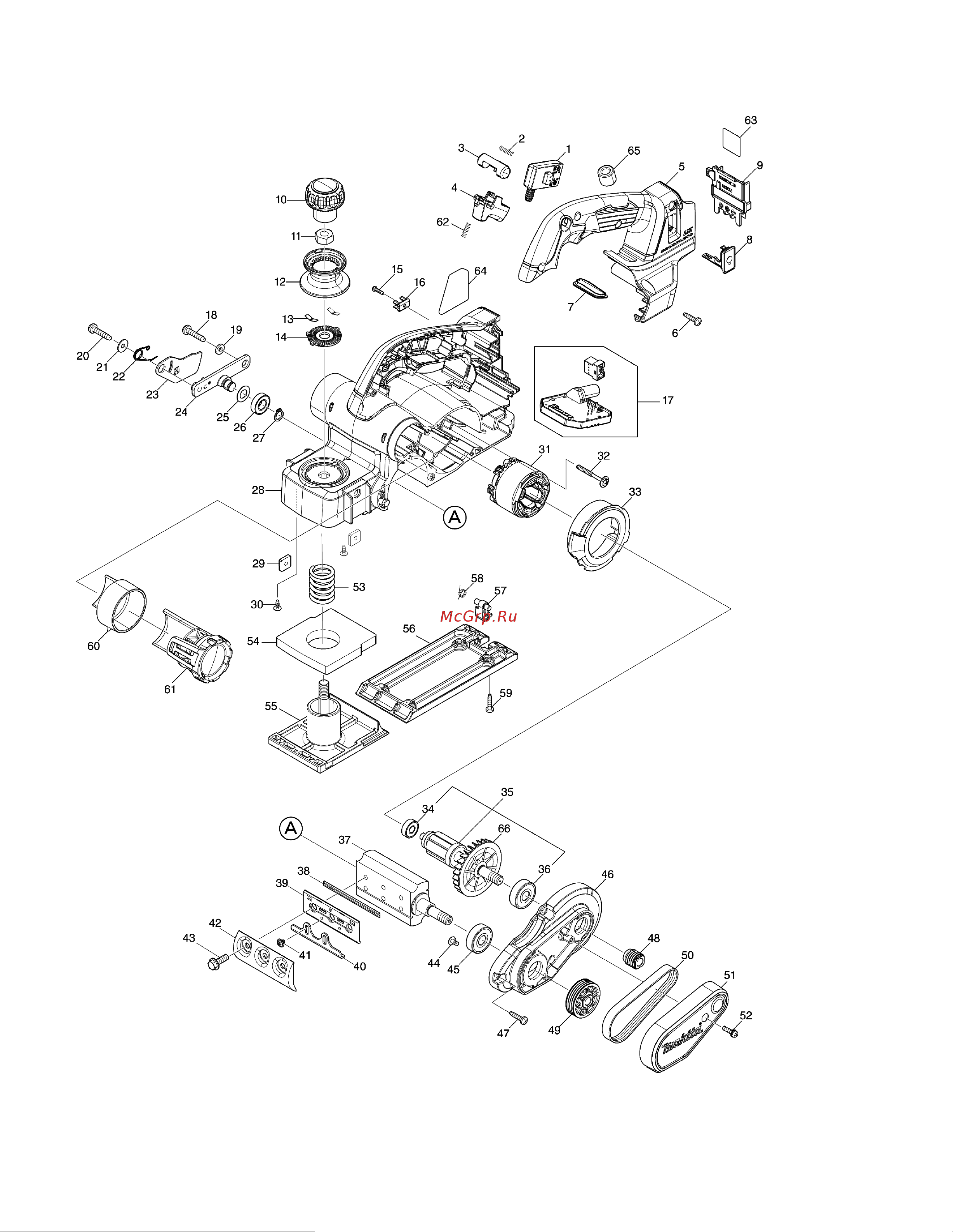 Makita LXT DKP181Z Чертеж деталей онлайн