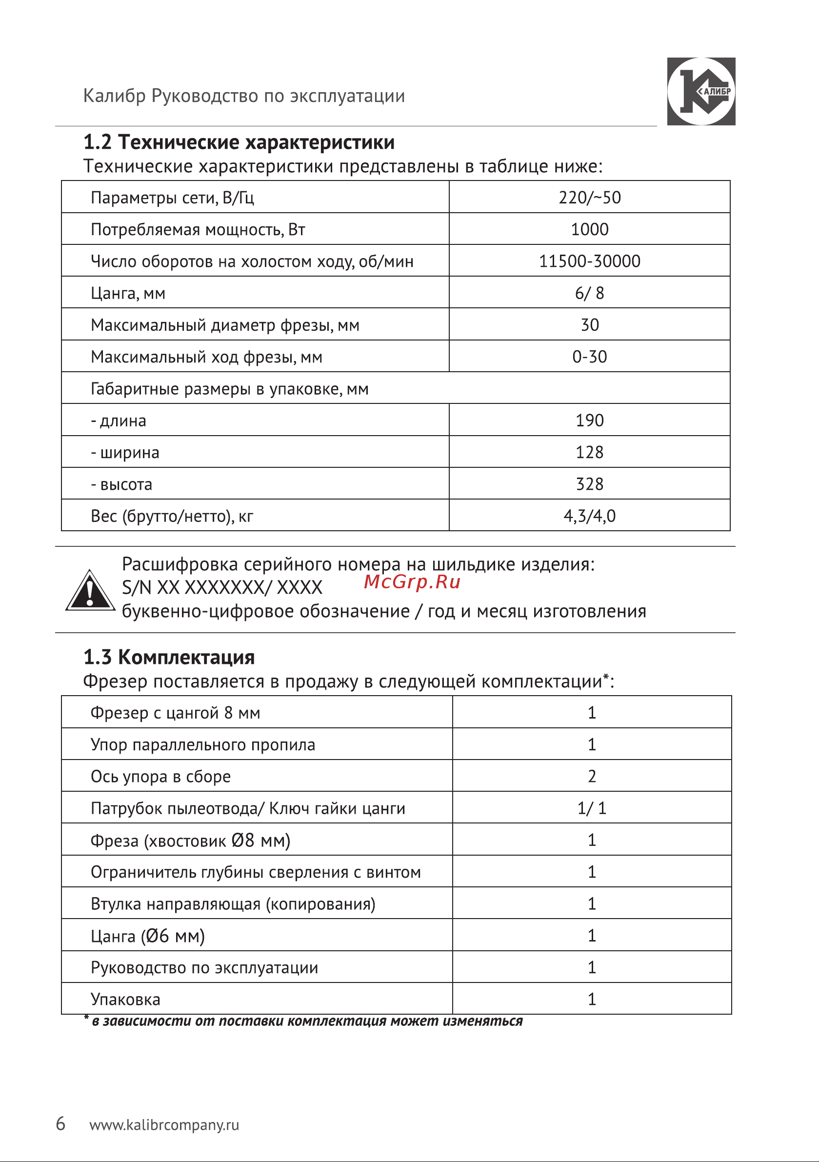 Калибр Мастер ФЭ-1000М 00000066516 Инструкция к товару онлайн [6/28] 863956
