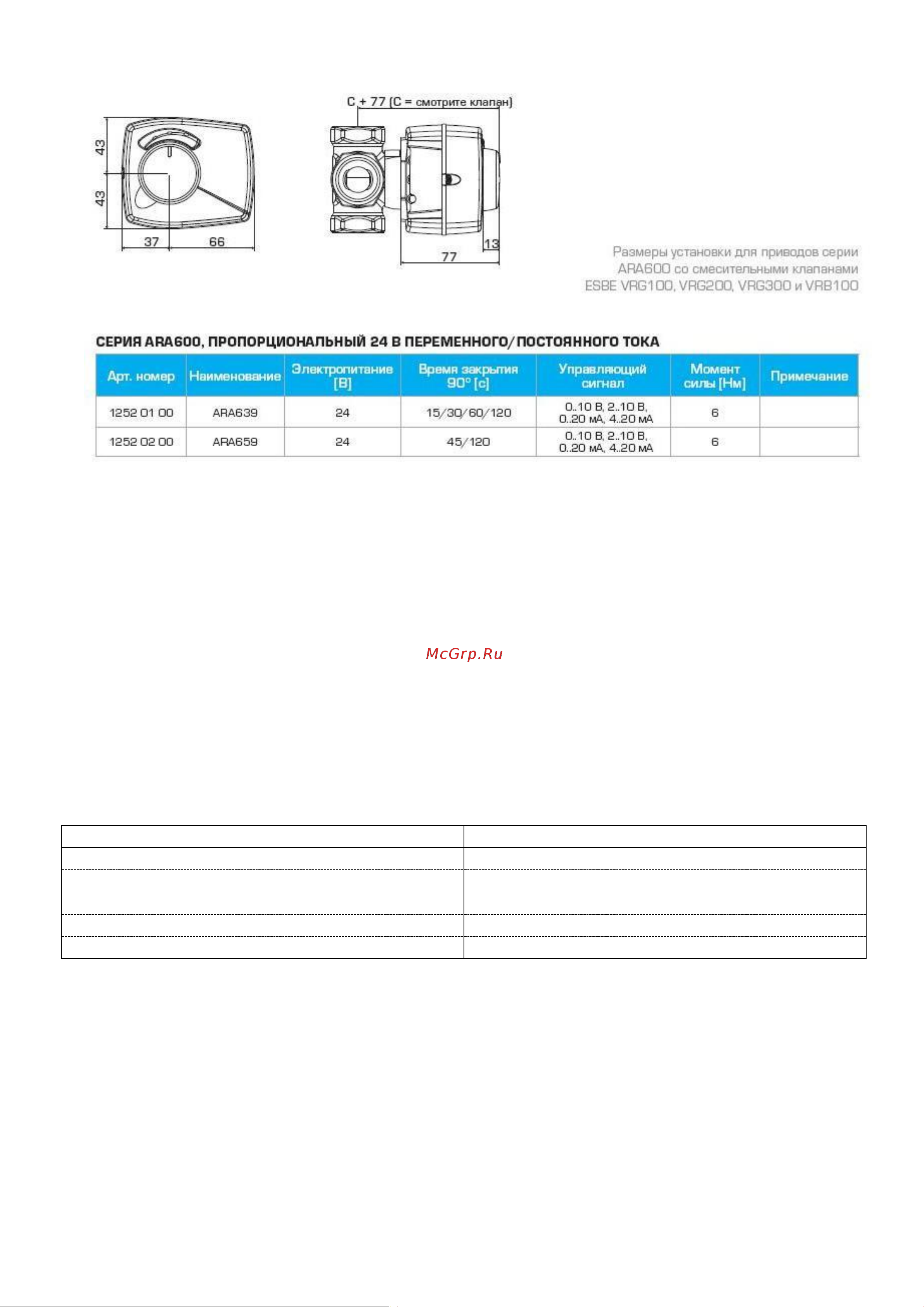ESBE ARA659 PROP 24VAC 6NM 45-120S NEUTRAL 1252 02 22 Инструкция онлайн [2/2] 864539