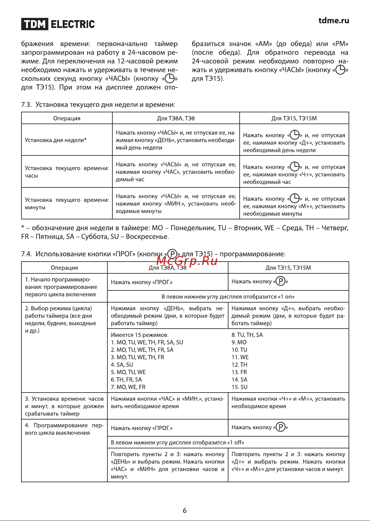 Тдм ТЭ15М-1мин/7дн-32on/off-30А-DIN SQ1503-0037 Инструкция онлайн [6/12] 865713