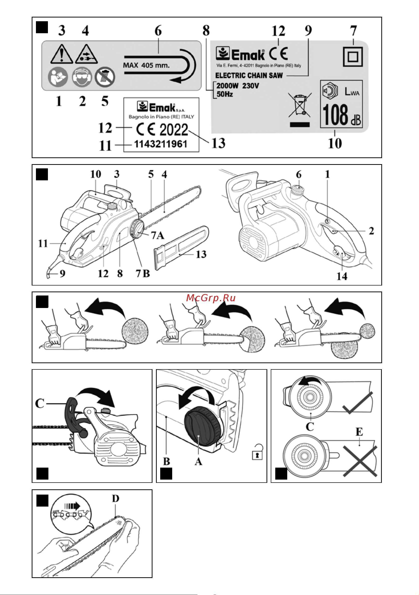 Oleo-Mac 2,0 кВт, GS 200 E 16” 3/8 1.3 5103-9011 Инструкция к электро пиле Oleo-Mac GS 200 E онлайн [2/200] 865784