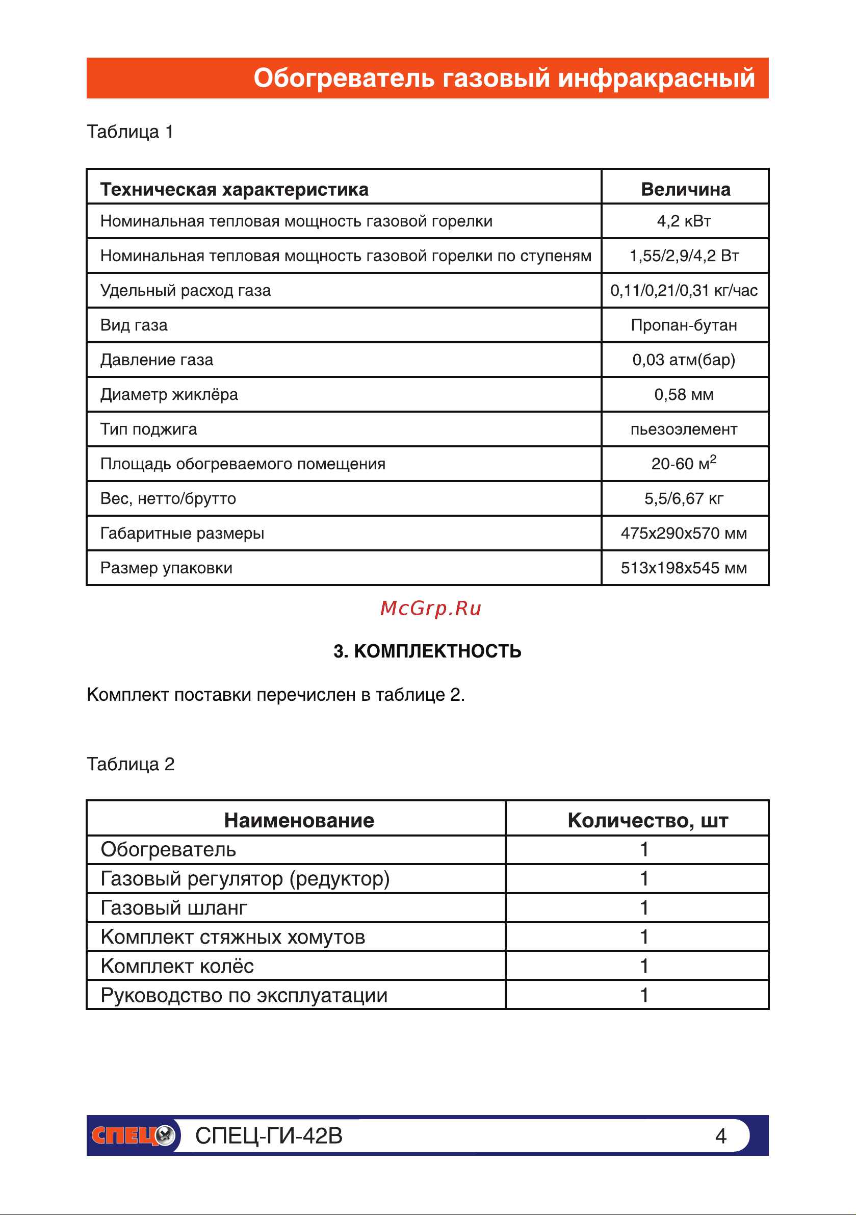 Спец 4,2 кВт компакт СПЕЦ-ГИ-42В Инструкция к Спец СПЕЦ-ГИ-42В онлайн [4/15] 868296