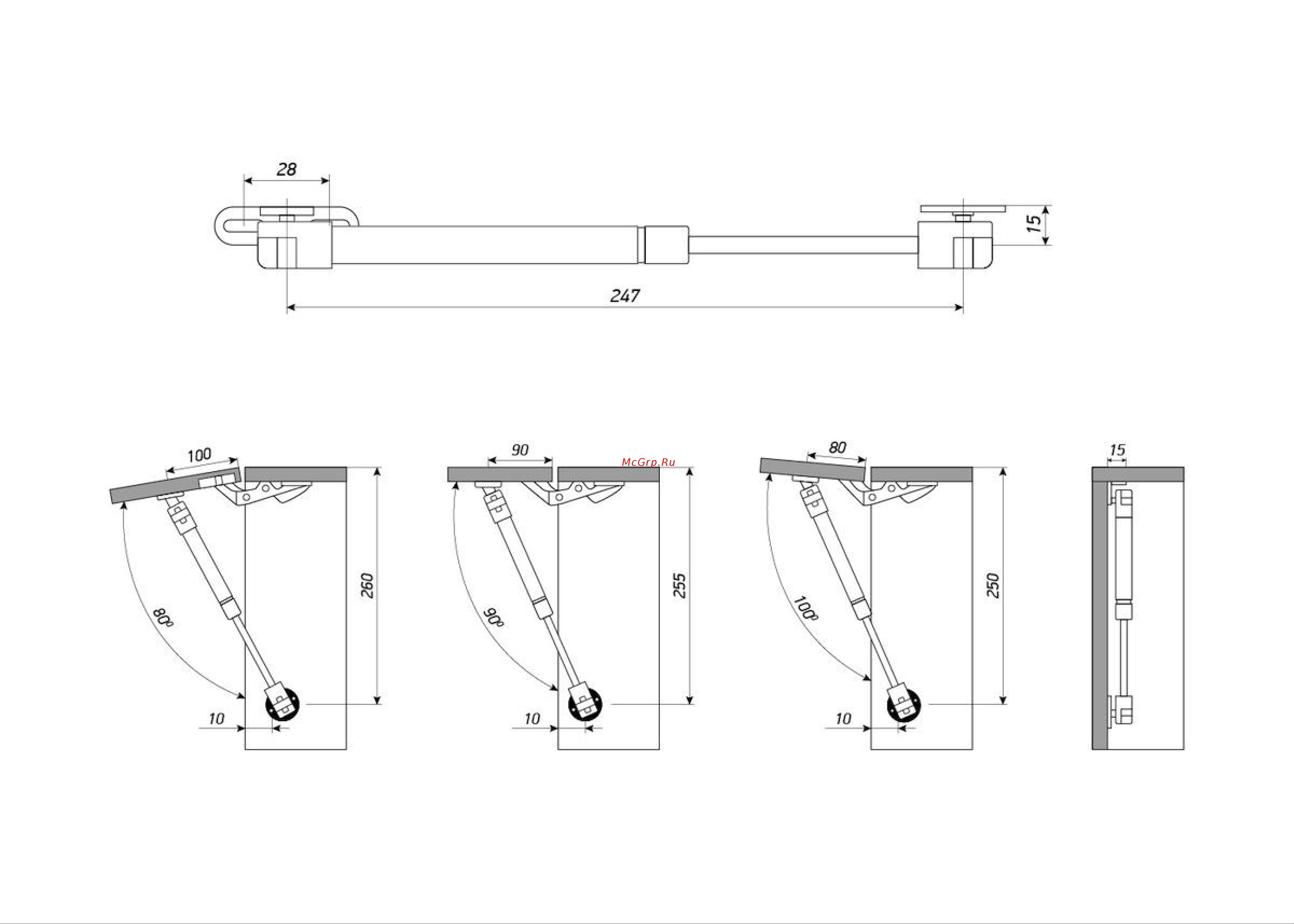 Laurus N 100Н GSO1 нагрузка 10 кг 06014 Чертеж газлифта онлайн