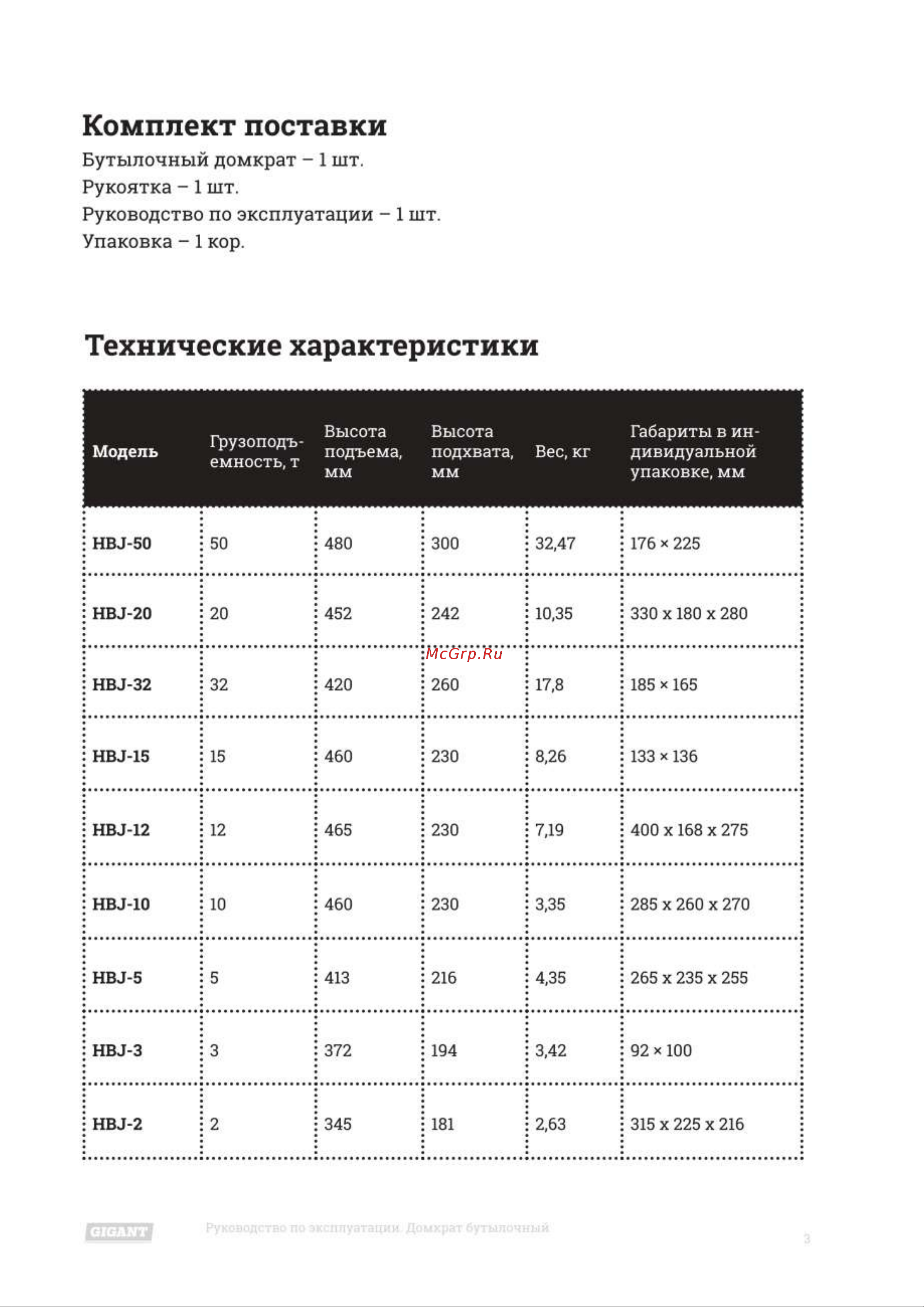 Gigant 50 т HBJ-50s Инструкция онлайн [3/12] 869145