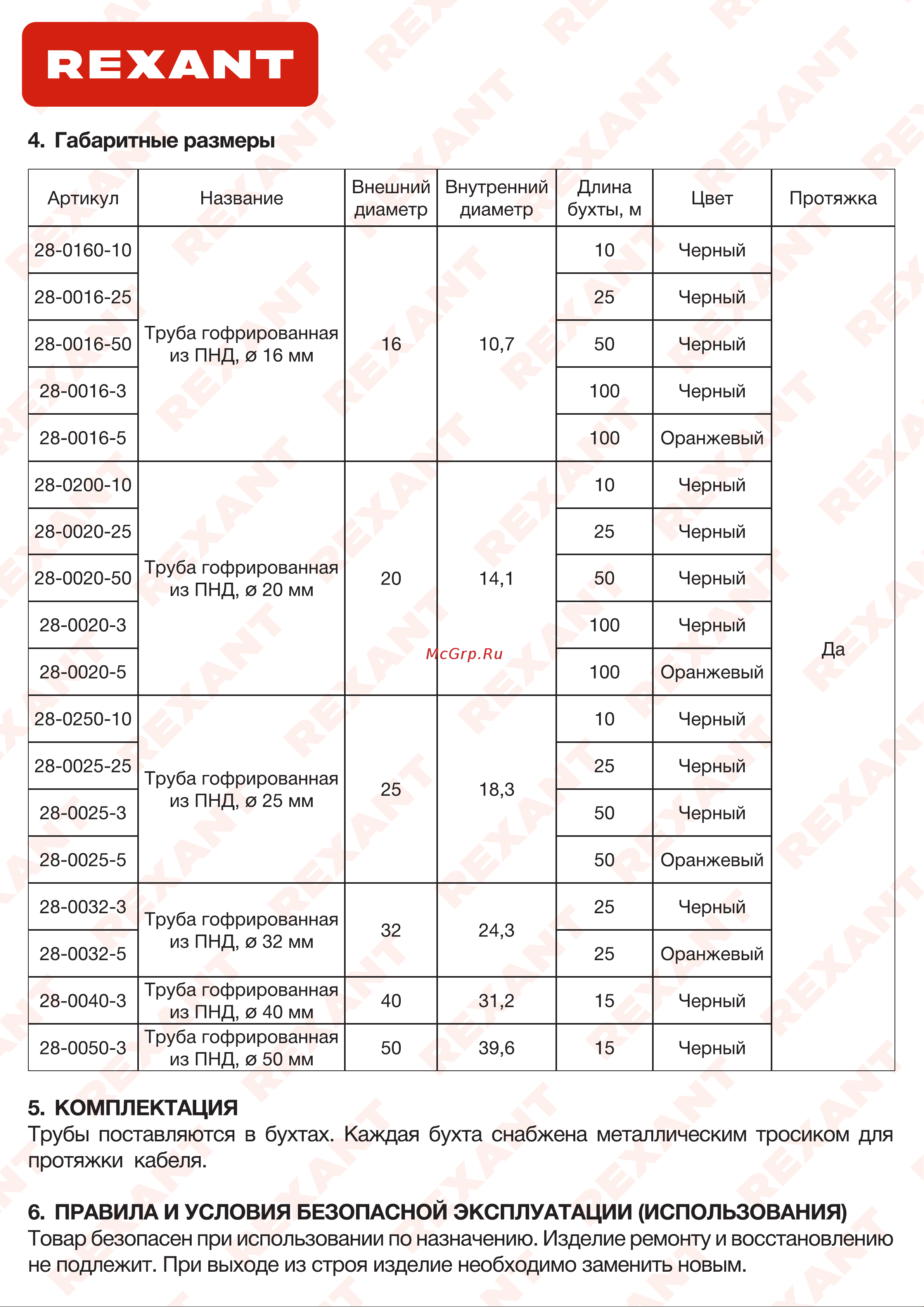 Rexant ПНД с зондом 16 мм 100 м 28-0016-3 Паспорт онлайн [2/3] 869664