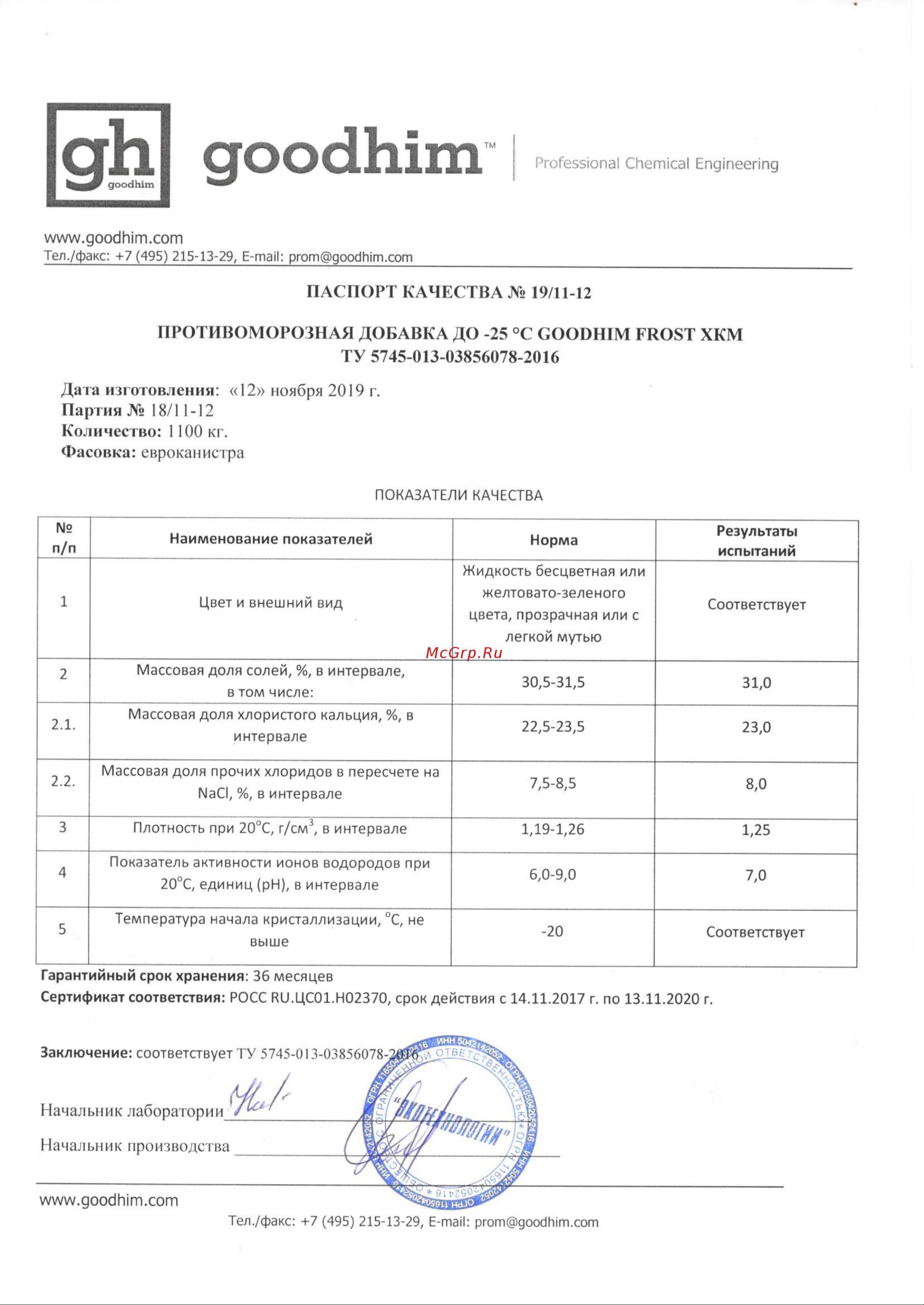GOODHIM до -25гр.С Frost ХКМ - 20л 82312 Инструкция к товару онлайн