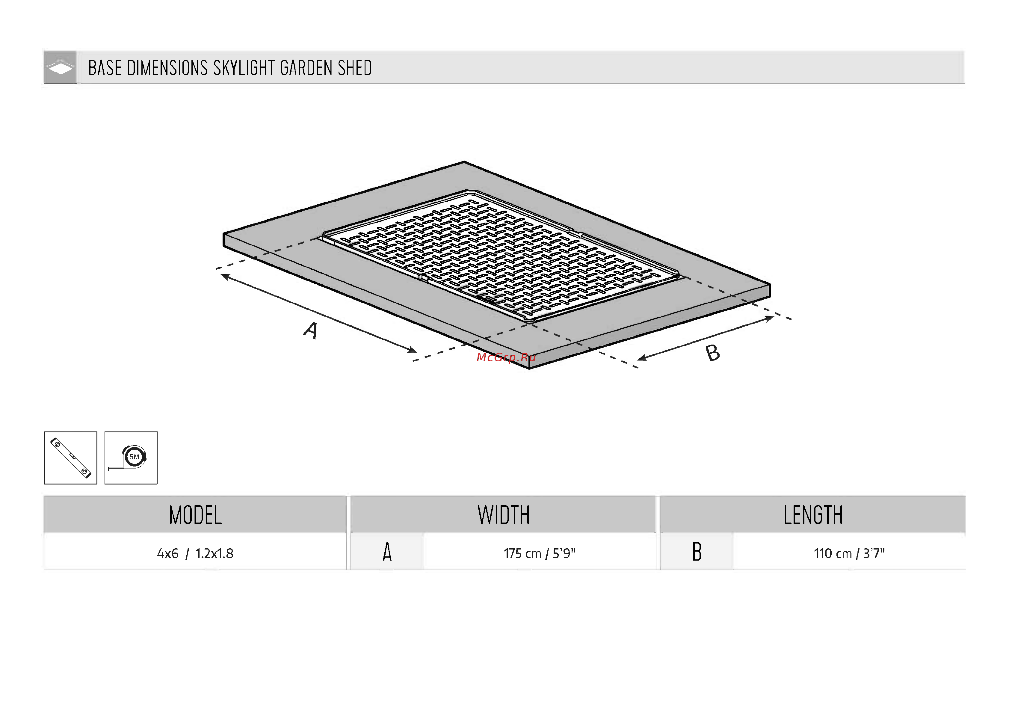 Palram SKYLIGHT SHED 4FT(4-6) 703474 Инструкция по сборке онлайн [8/132] 870623