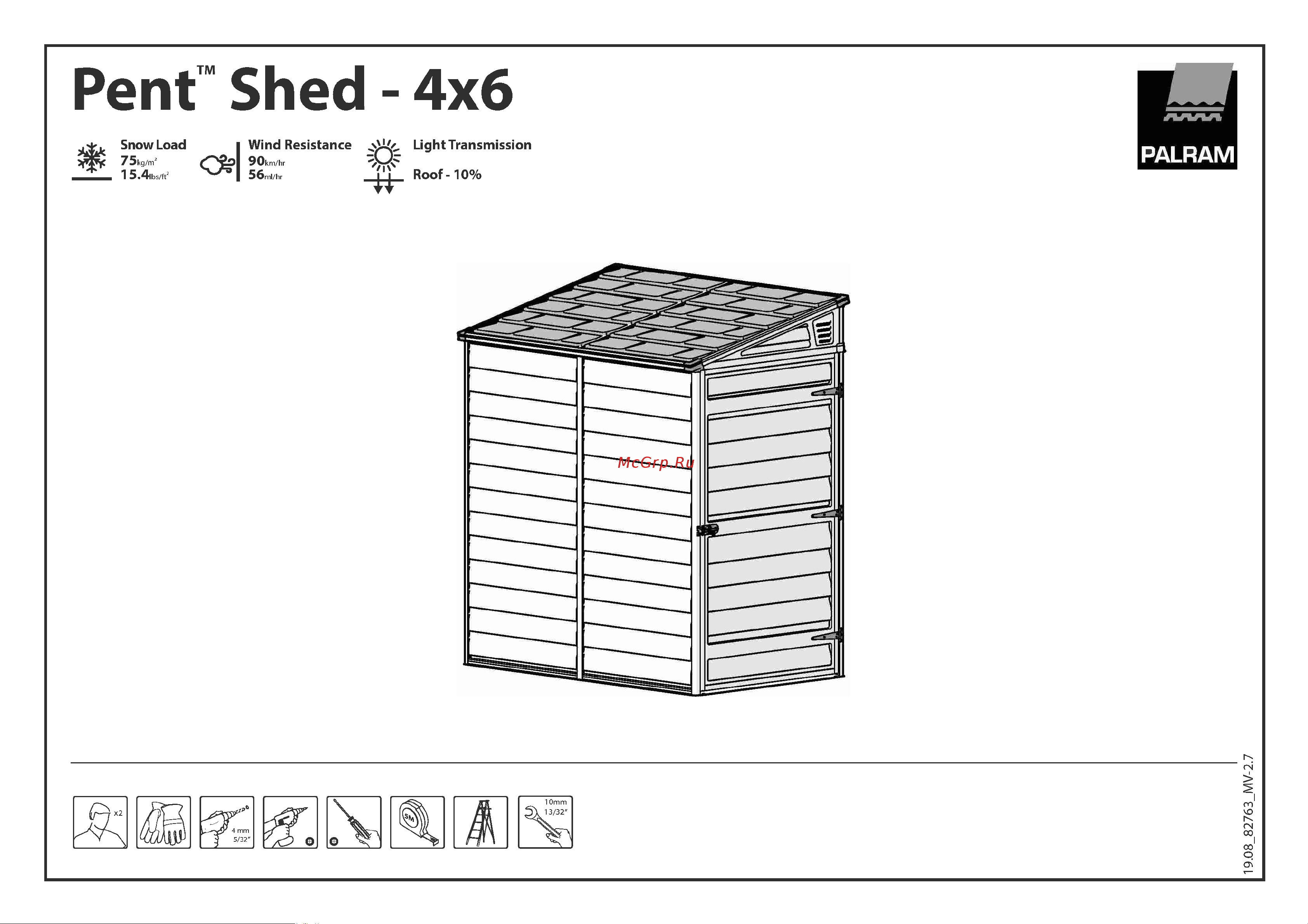 Palram SKYLIGHT SHED PENT 4FT(4-6) 704008 Инструкция по сборке онлайн