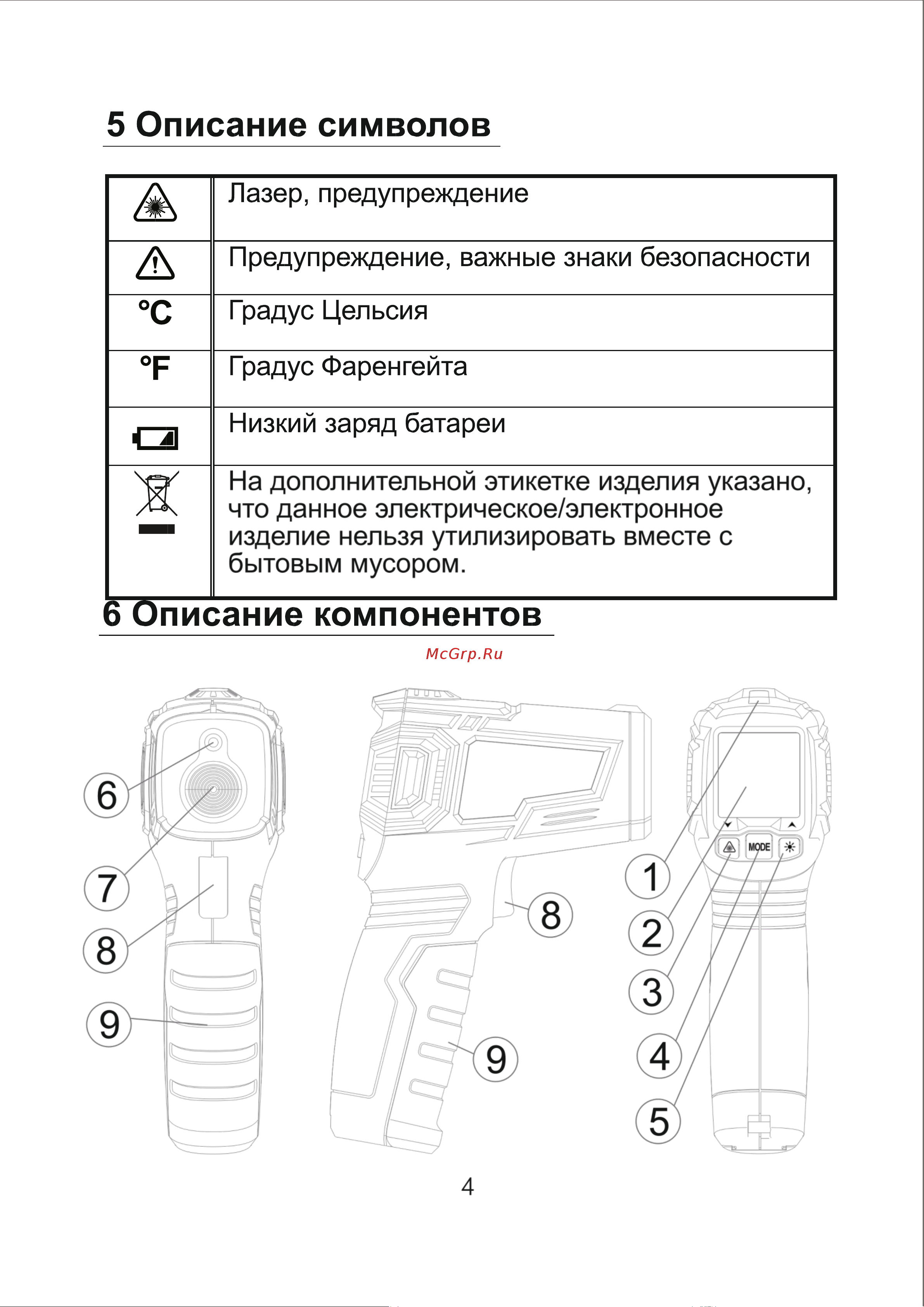 DELI dl333380 диапазон измерения  -30С до 380°C или -22-716℉, LCD дисплей, отклик 0.5с 102968 Инструкция онлайн [5/29] 871159