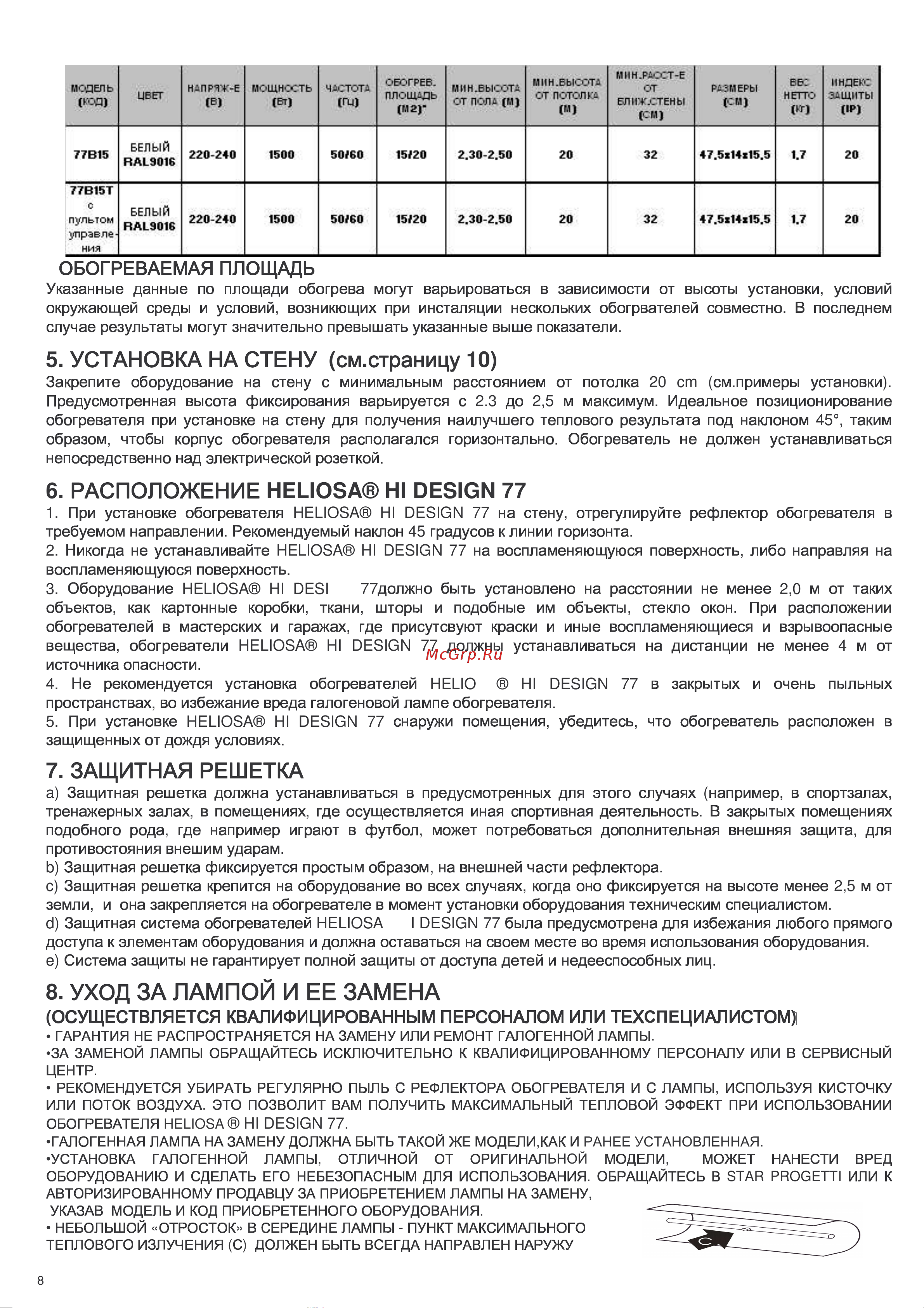 HELIOSA HI DESIGN 1500Вт IPX5 белый с пультом 77B15T Инструкция к HELIOSA 77B15T онлайн [8/16] 871181