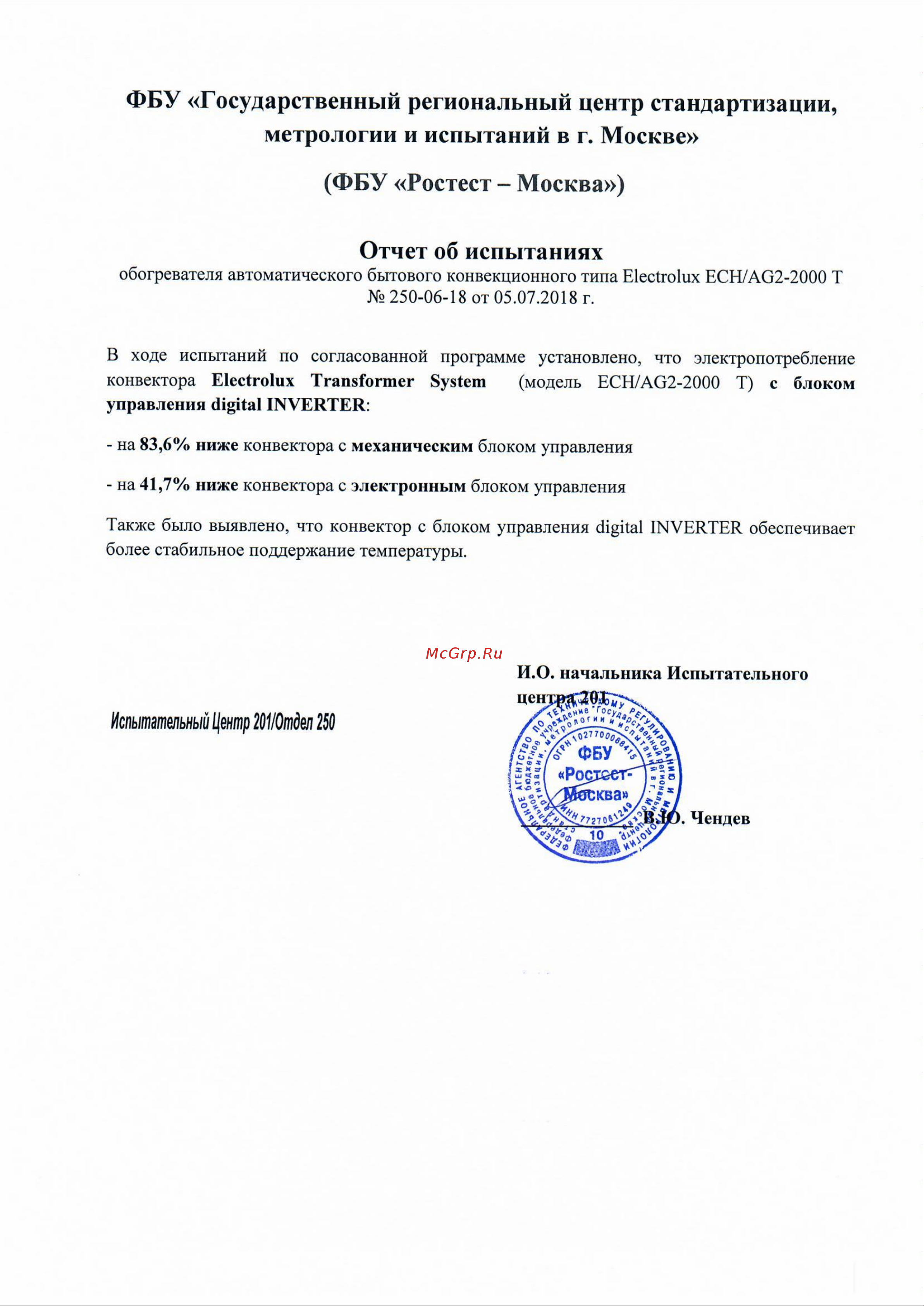 Electrolux НС-1081909 Отчет об испытаниях онлайн