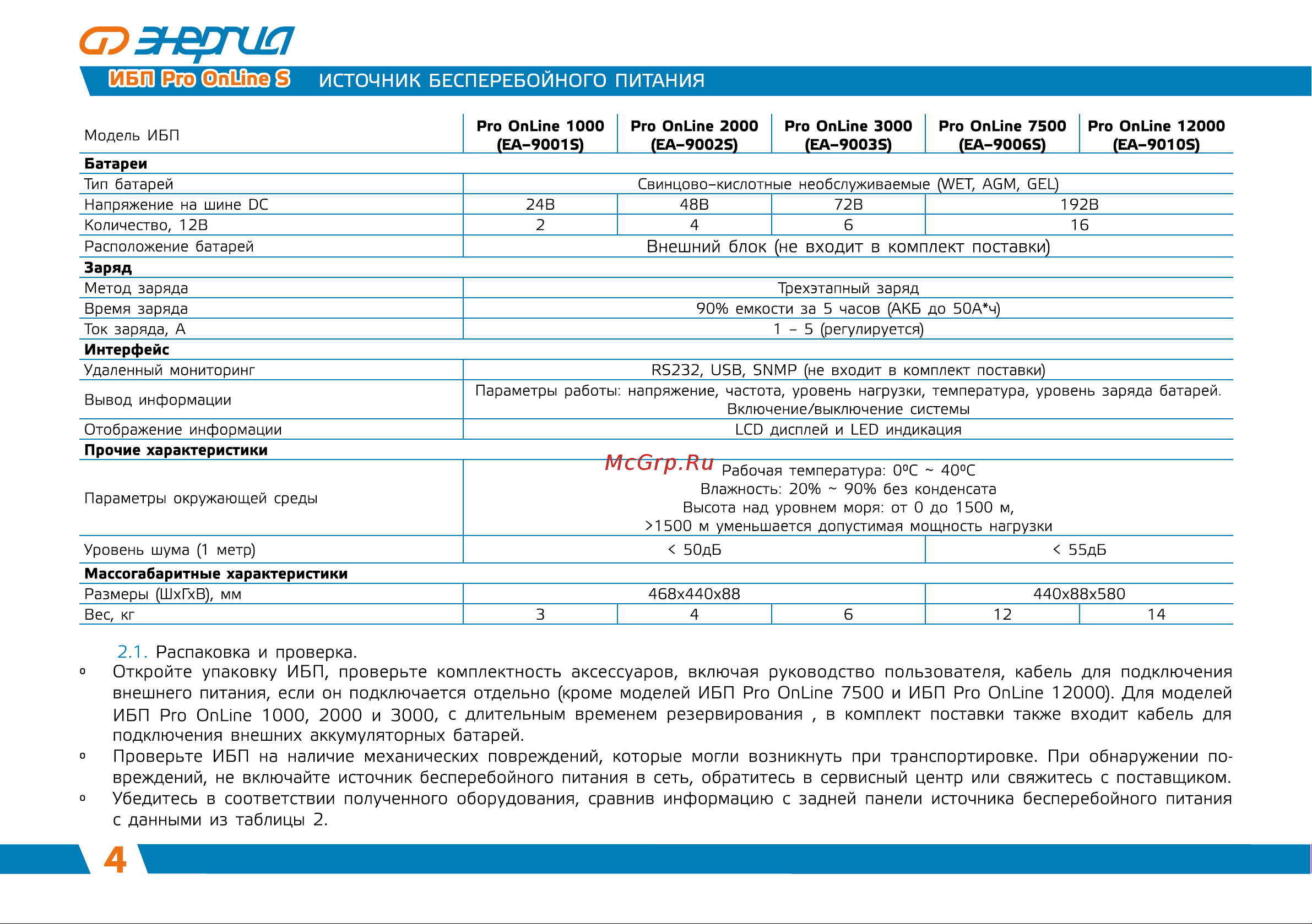 Энергия ИБП Pro OnLine 7500, EA-9006S, 192V Е0201-0046 Инструкция к товару онлайн [5/38] 871721