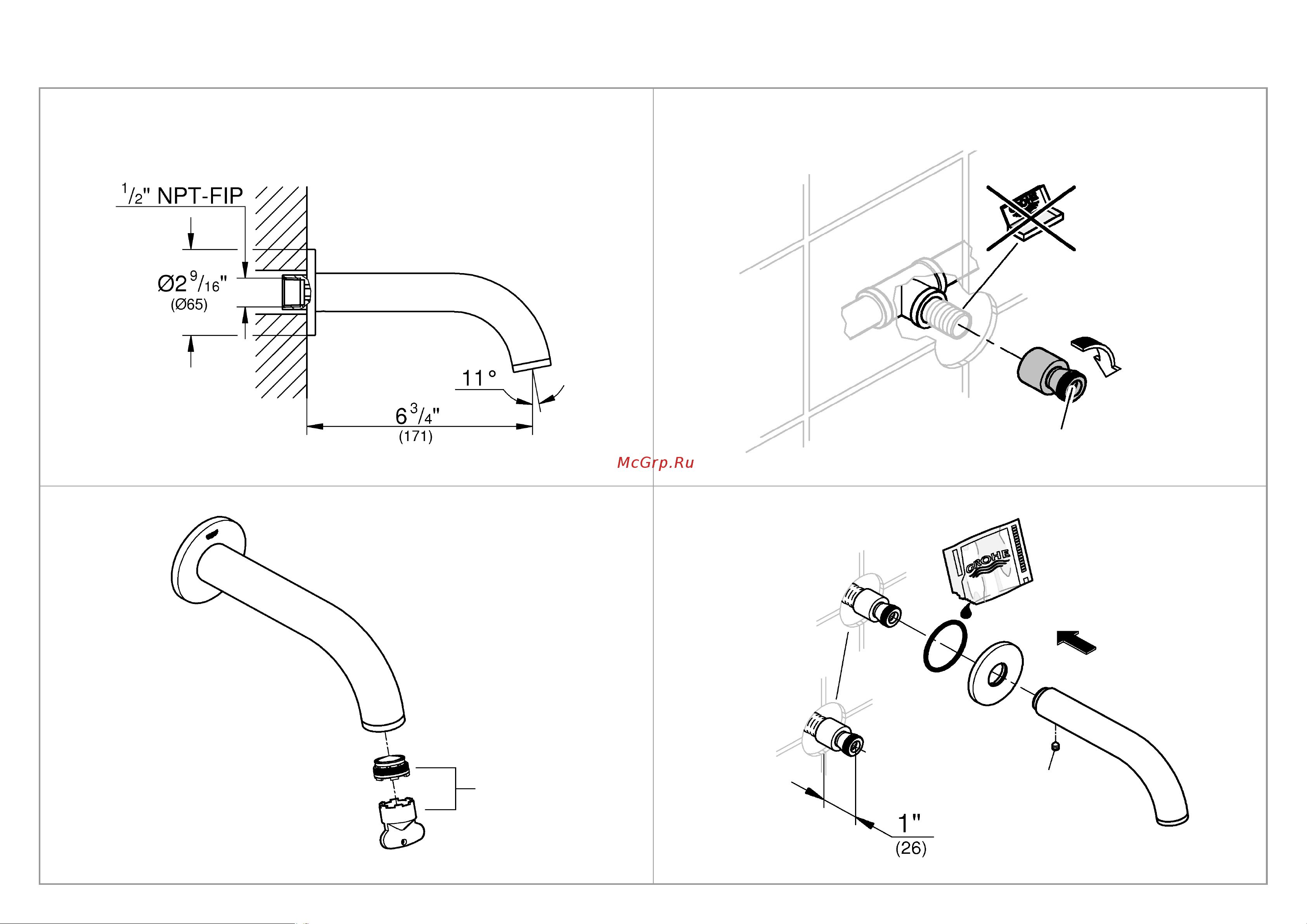 Grohe Atrio New настенный монтаж, вынос 170 мм 13139003 Инструкция к Grohe Atrio New 13139003 онлайн [2/2] 871917